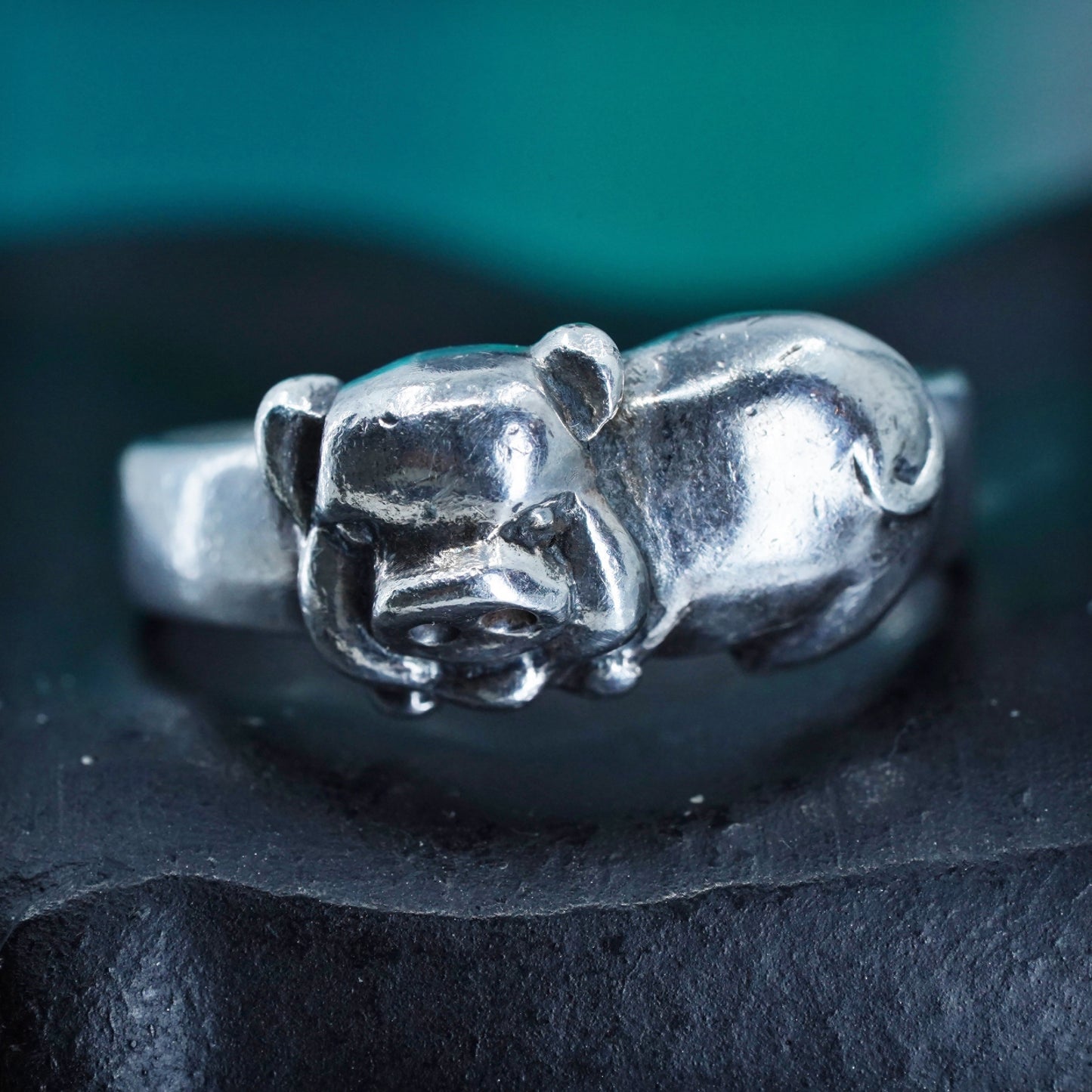 Size 9.25, vintage southwestern Sterling 925 silver handmade ring, pig band