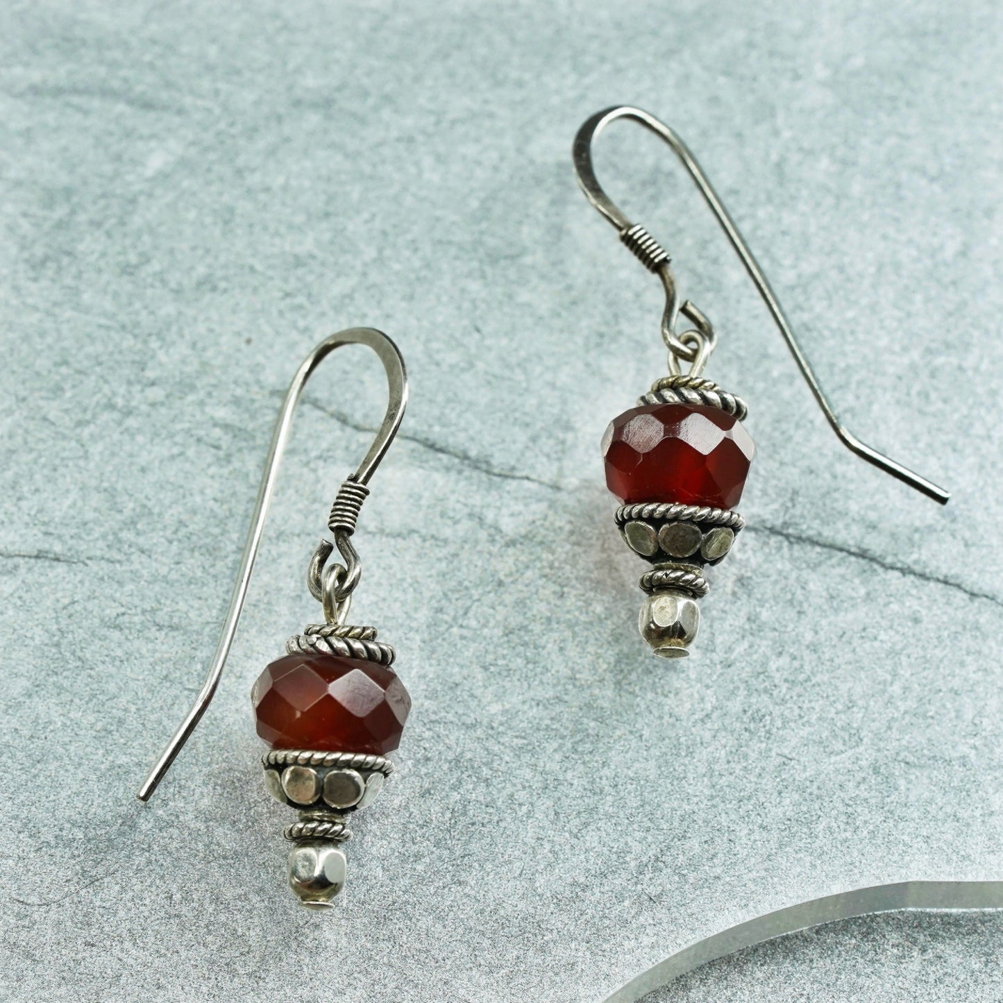 Vintage Sterling 925 silver handmade earrings with carnelian beads