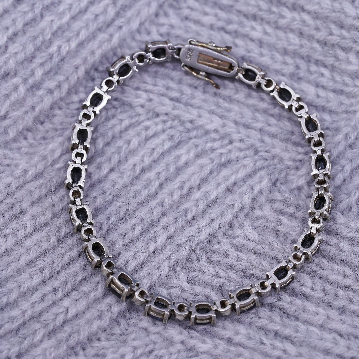 7”, vermeil gold over sterling 925 silver tennis bracelet with sapphire diamond