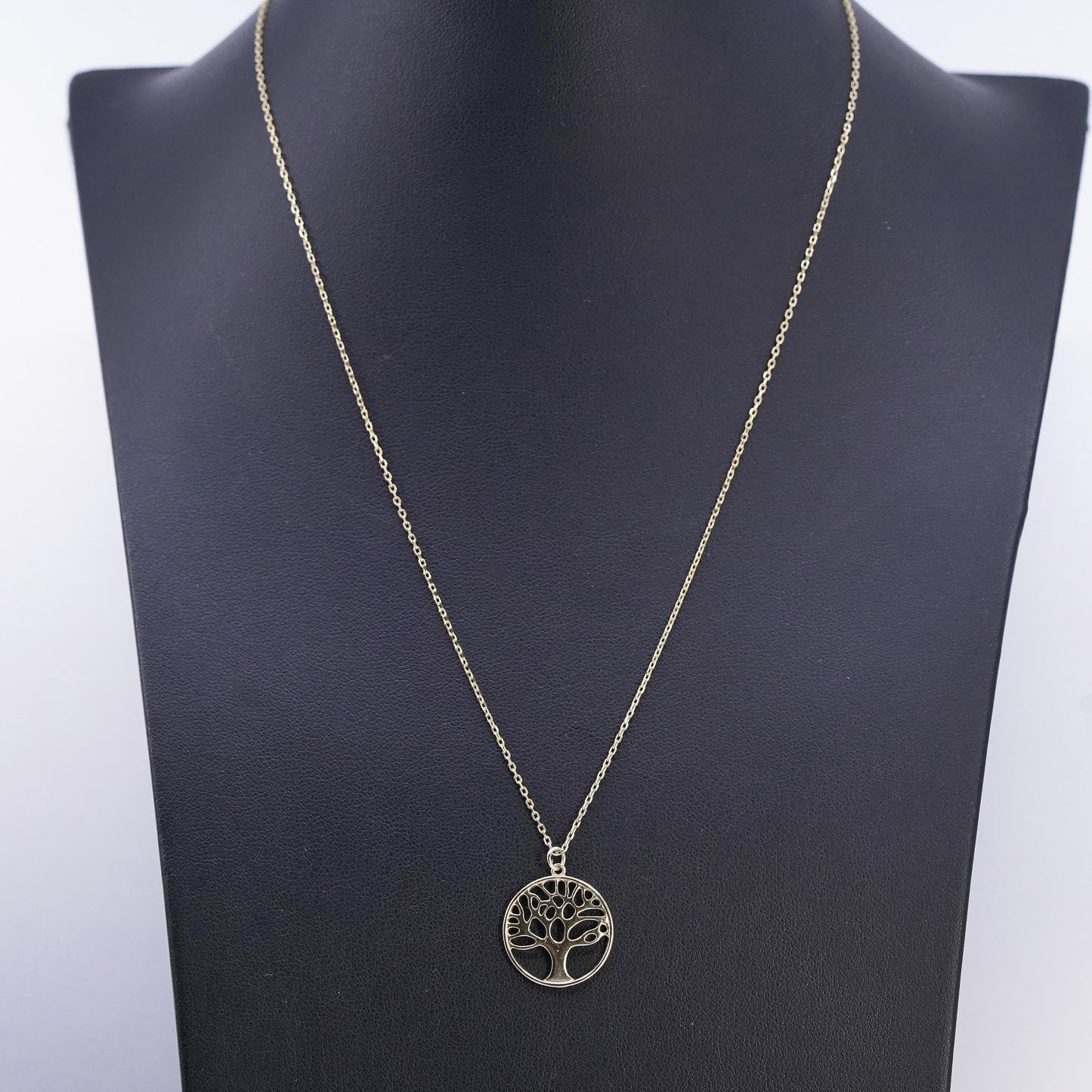 18”, VTG gold plated Sterling 925 silver circle necklace family tree pendant