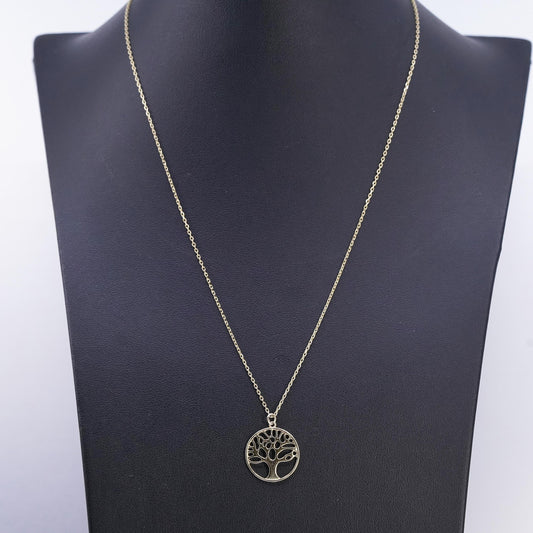 18”, VTG gold plated Sterling 925 silver circle necklace family tree pendant