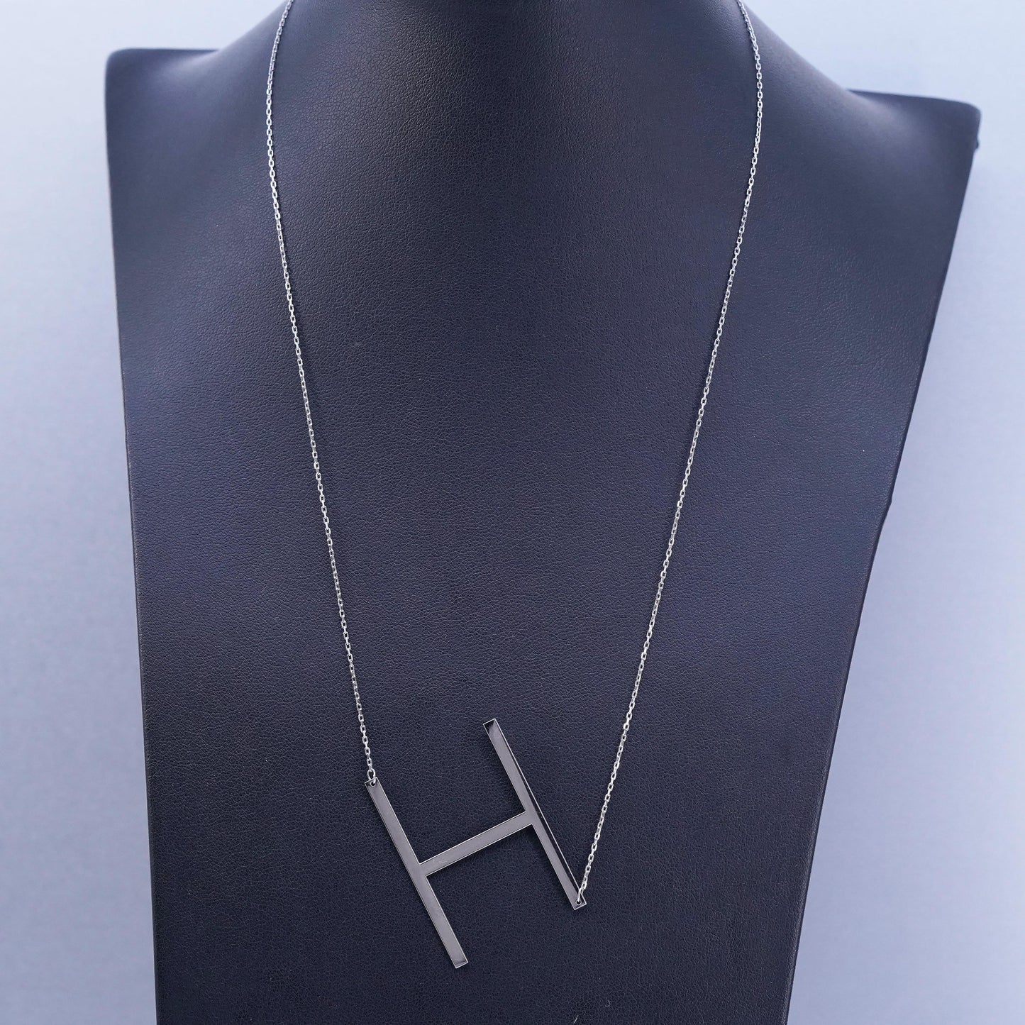17+1”, vintage Sterling silver necklace, 925 circle chain with letter H pendant
