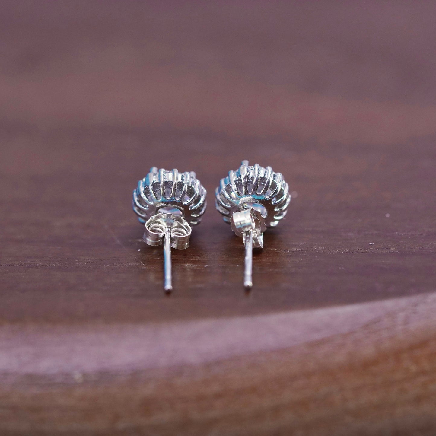 Vintage sterling silver handmade earrings, 925 studs with CZ inlay