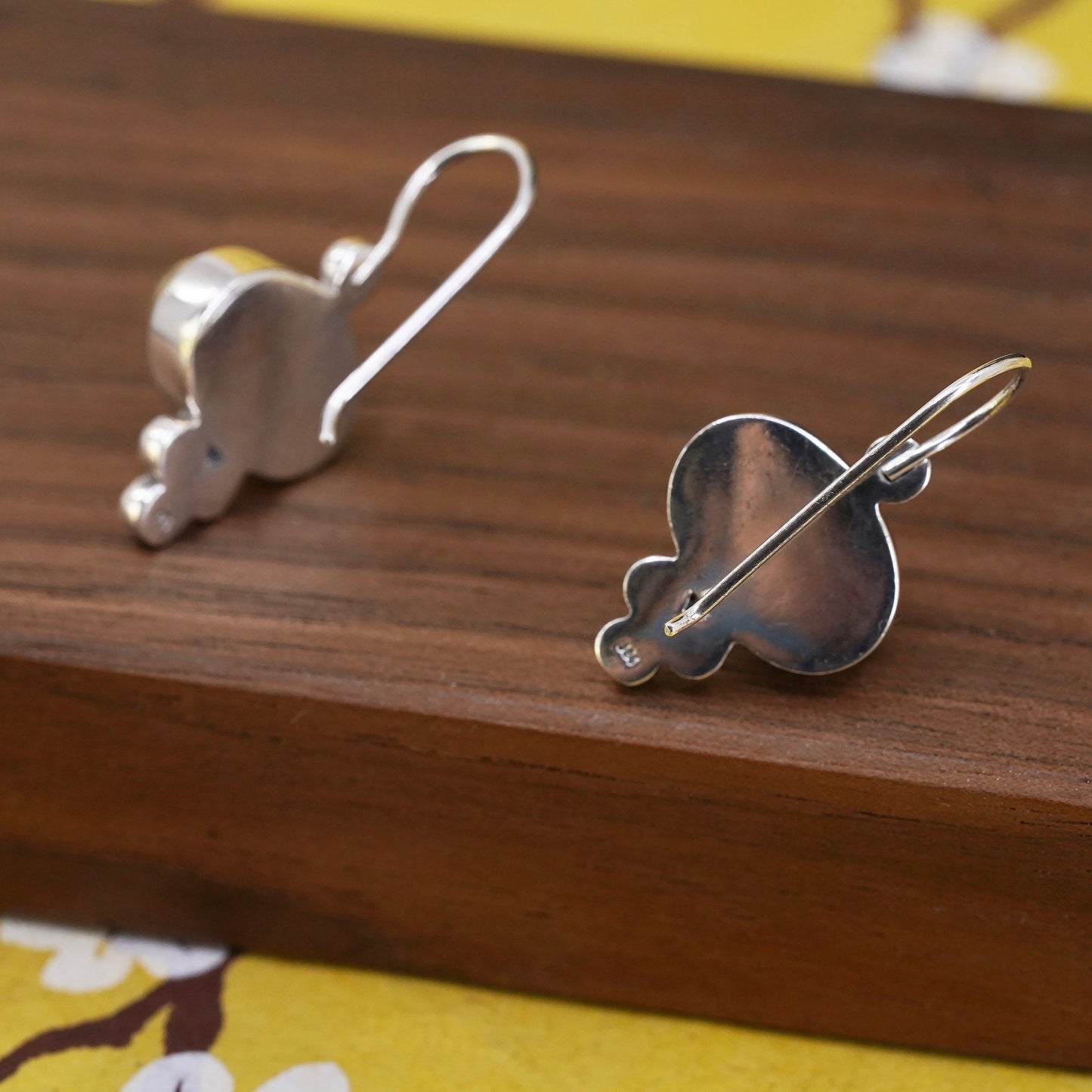 two tone Sterling silver handmade earrings, Mexican 925 hoops with brass beads