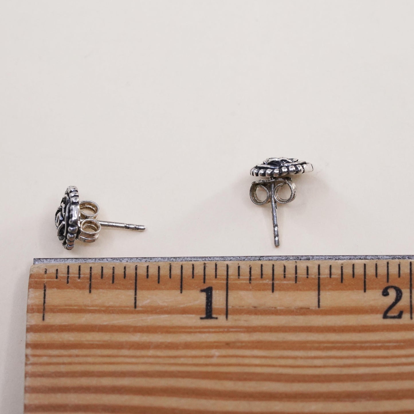 Vintage Sterling silver handmade earrings, 925 rose flower studs