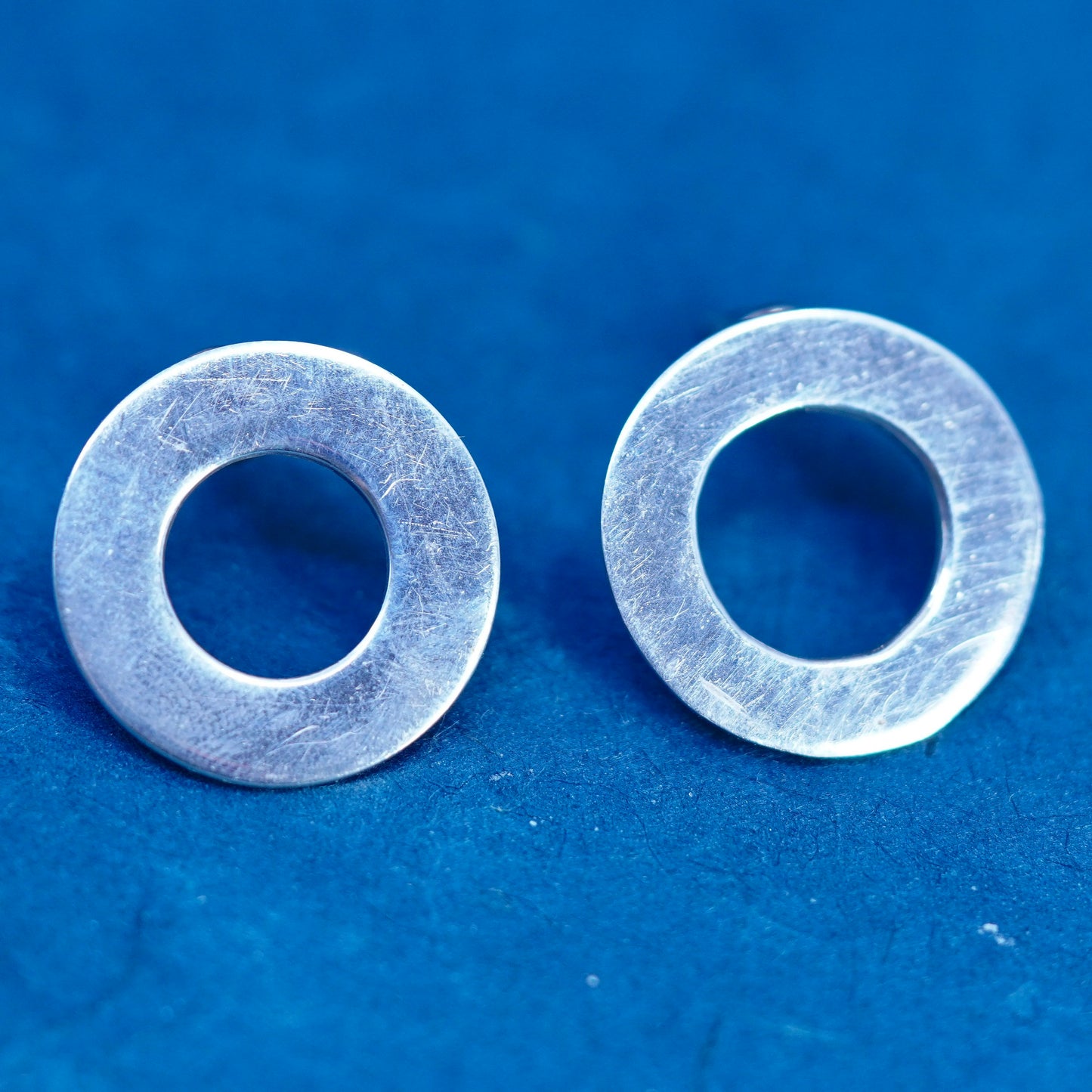 vintage Sterling silver handmade earrings, 925 circle studs