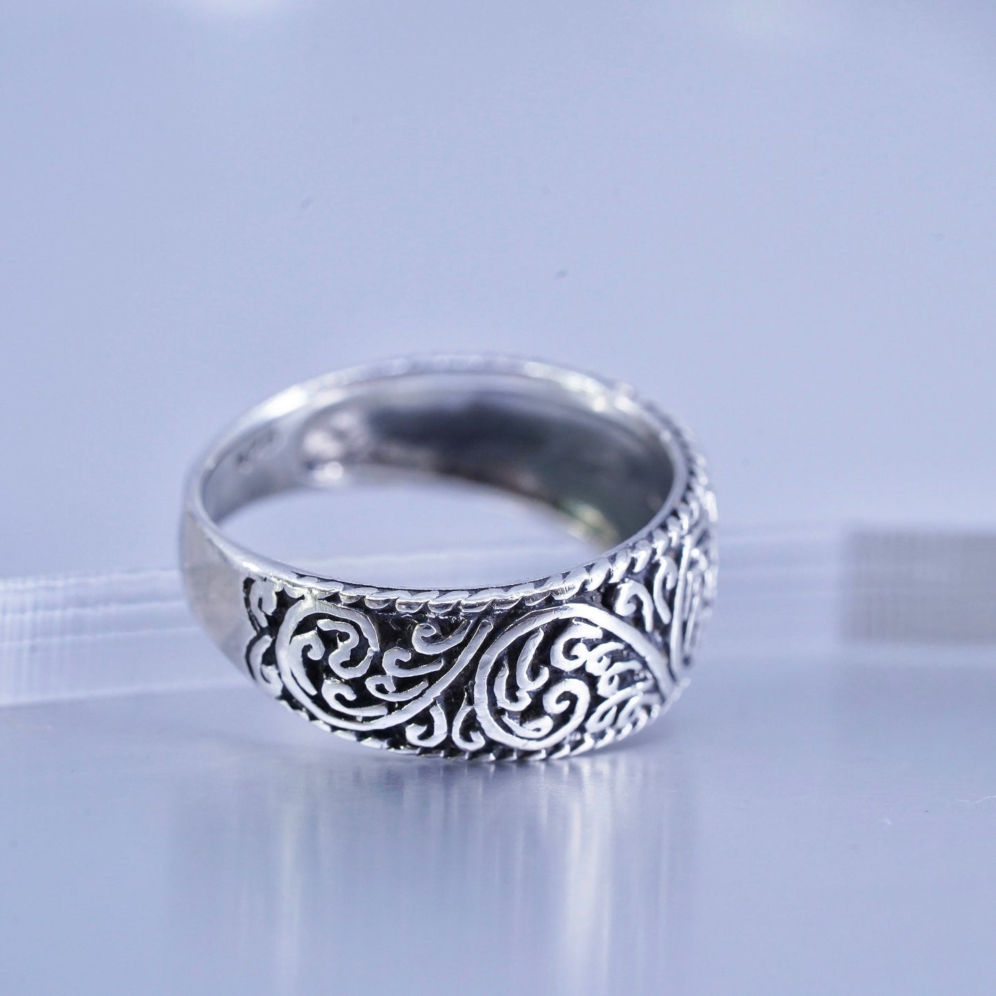Size 5, southwestern Sterling 925 silver ring, woven braided textured band