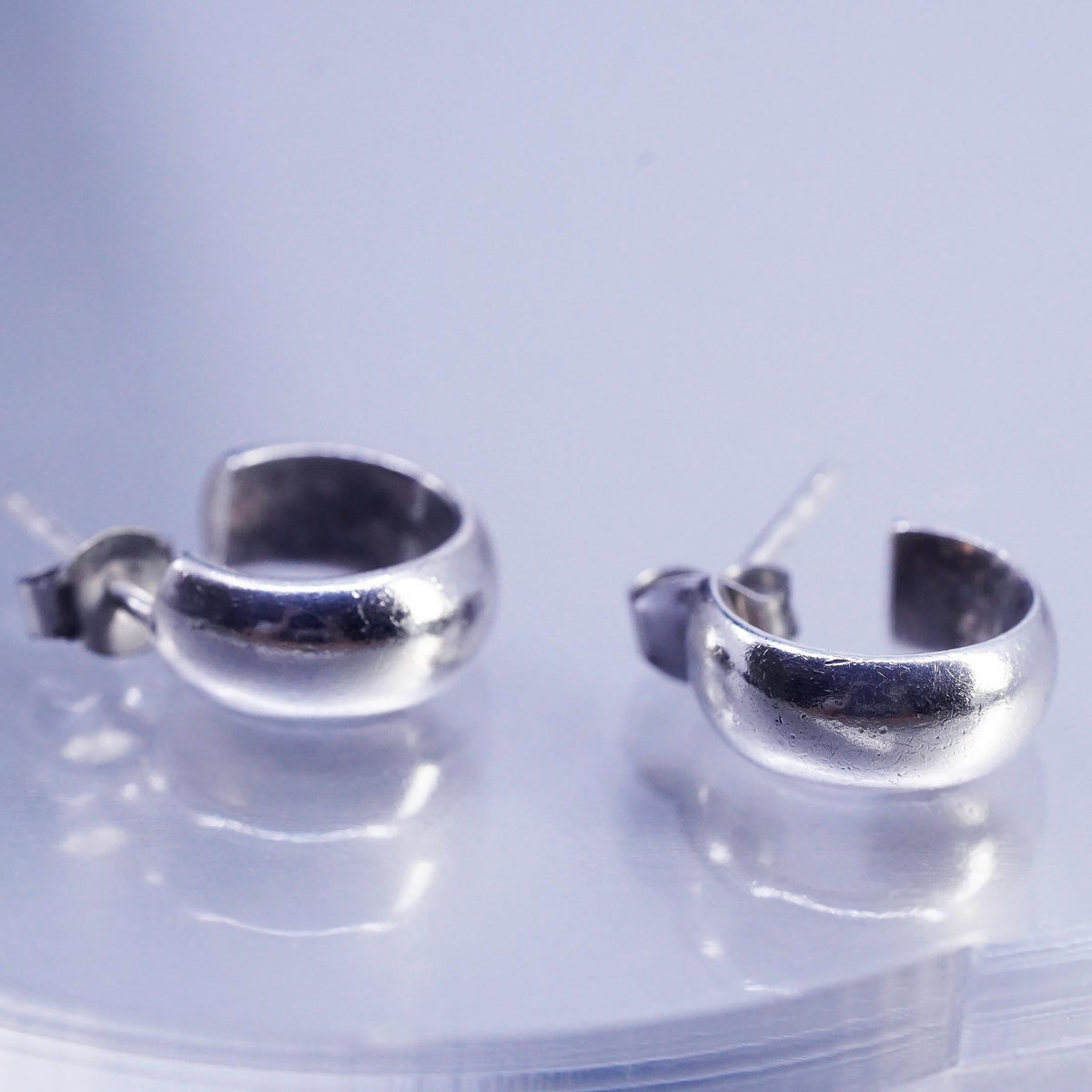 0.5", Vintage 925 Sterling Silver Handmade Hoop Earrings, 925 huggie studs
