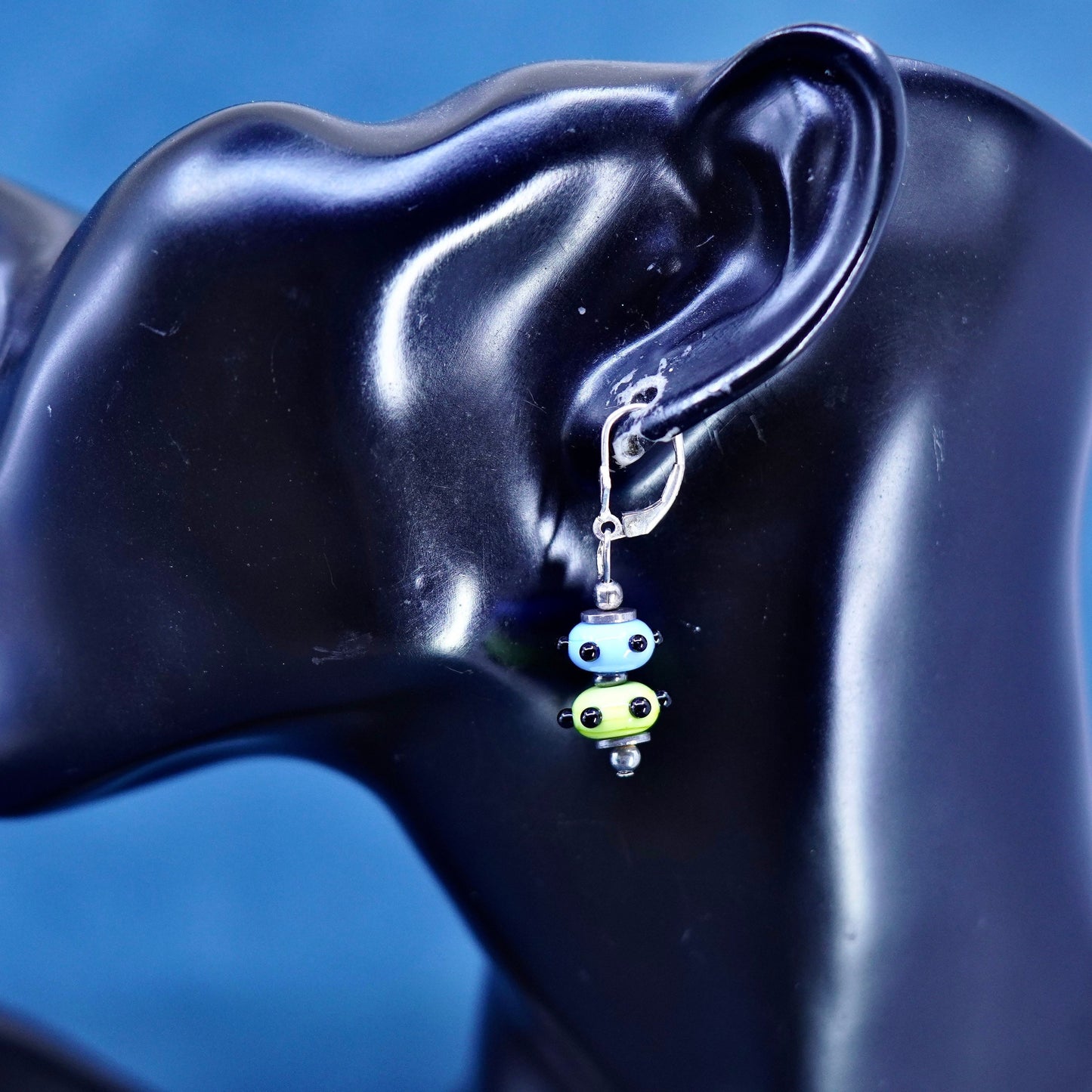 Vintage sterling silver handmade earrings, 925 hooks with glass beads