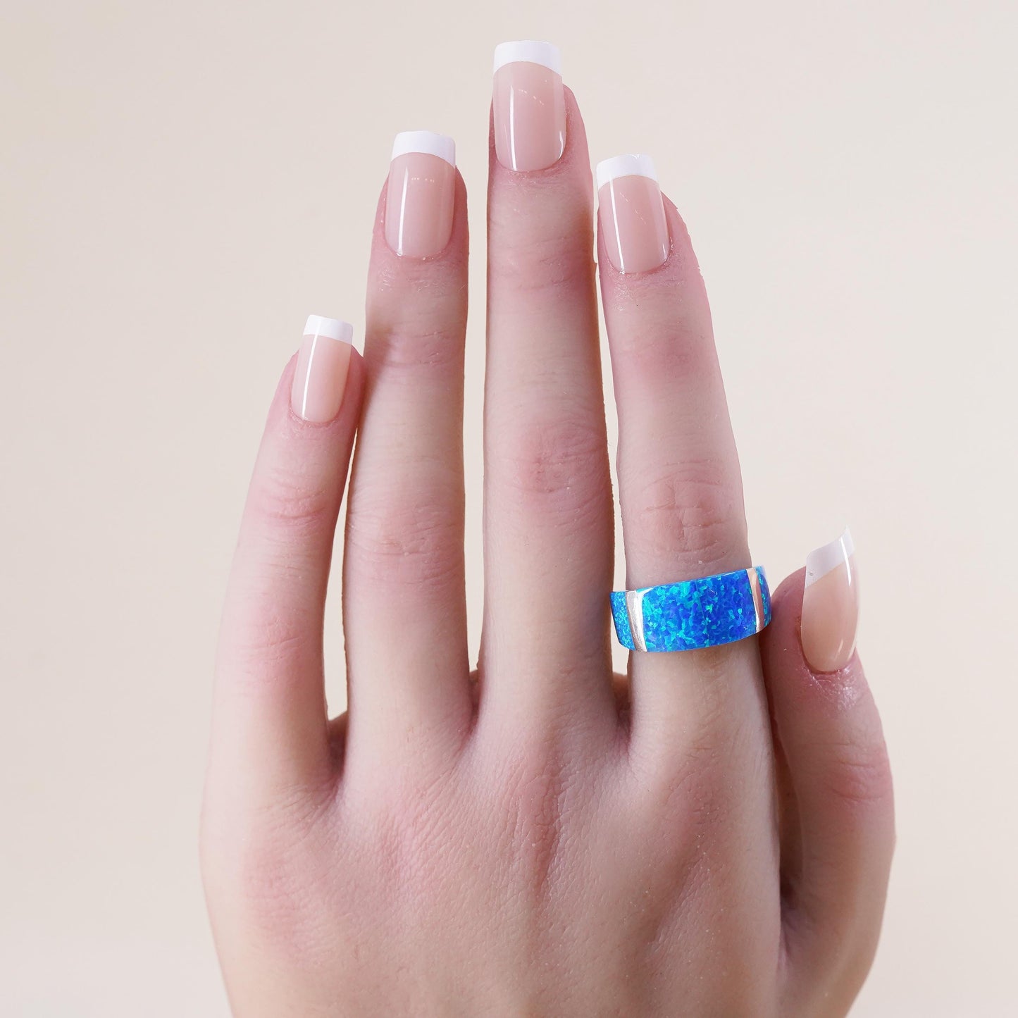 Size 7.5, vintage Sterling silver handmade ring, 925 band with opal inlay