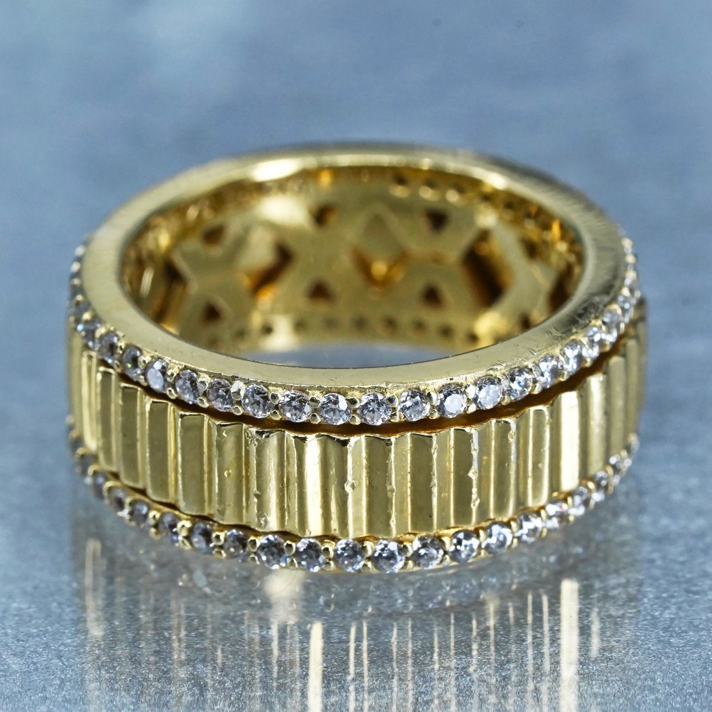 Size 6, vintage vermeil gold filled Sterling 925 silver spinner ring cluster cz