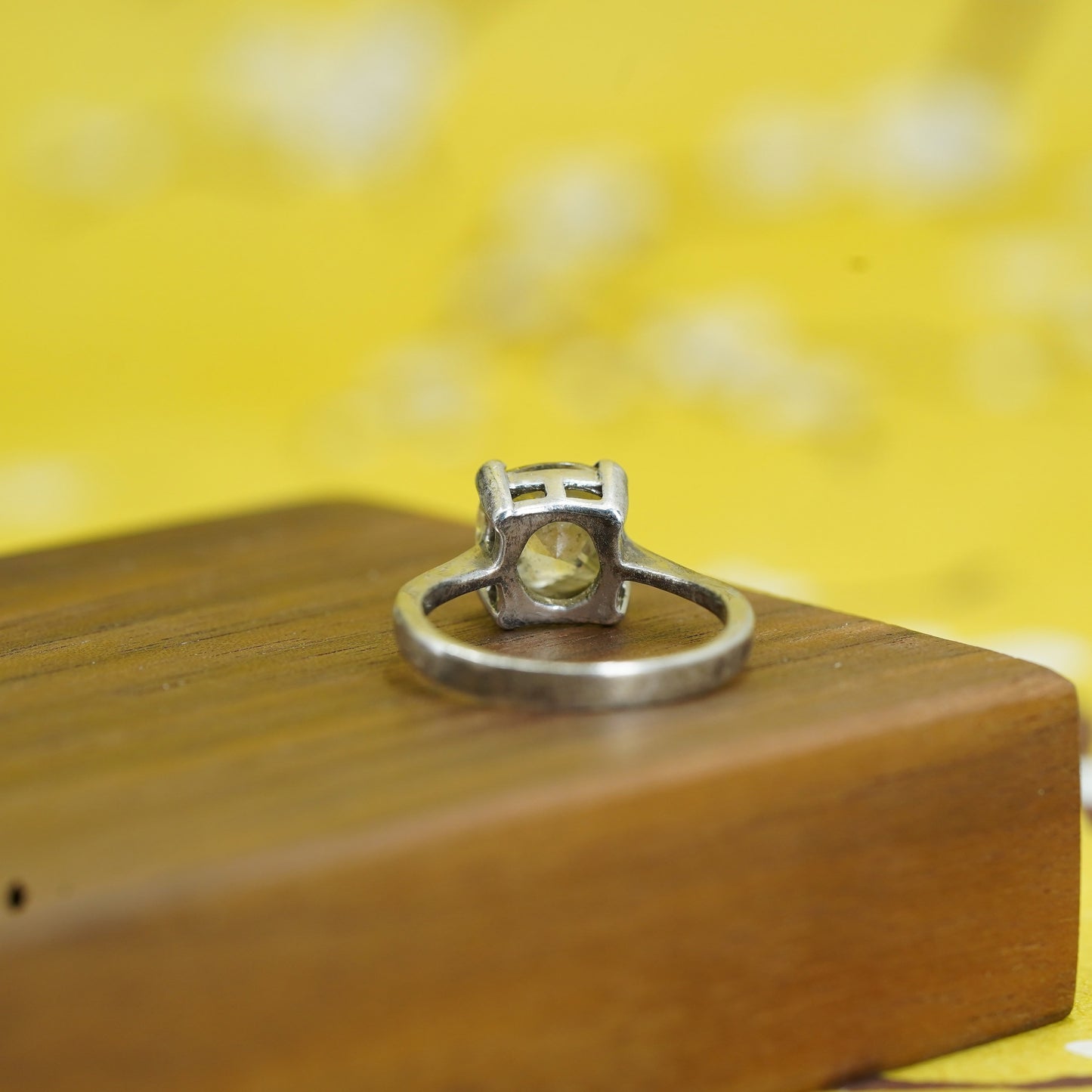 Size 7.75, vintage Sterling 925 silver handmade statement ring with citrine