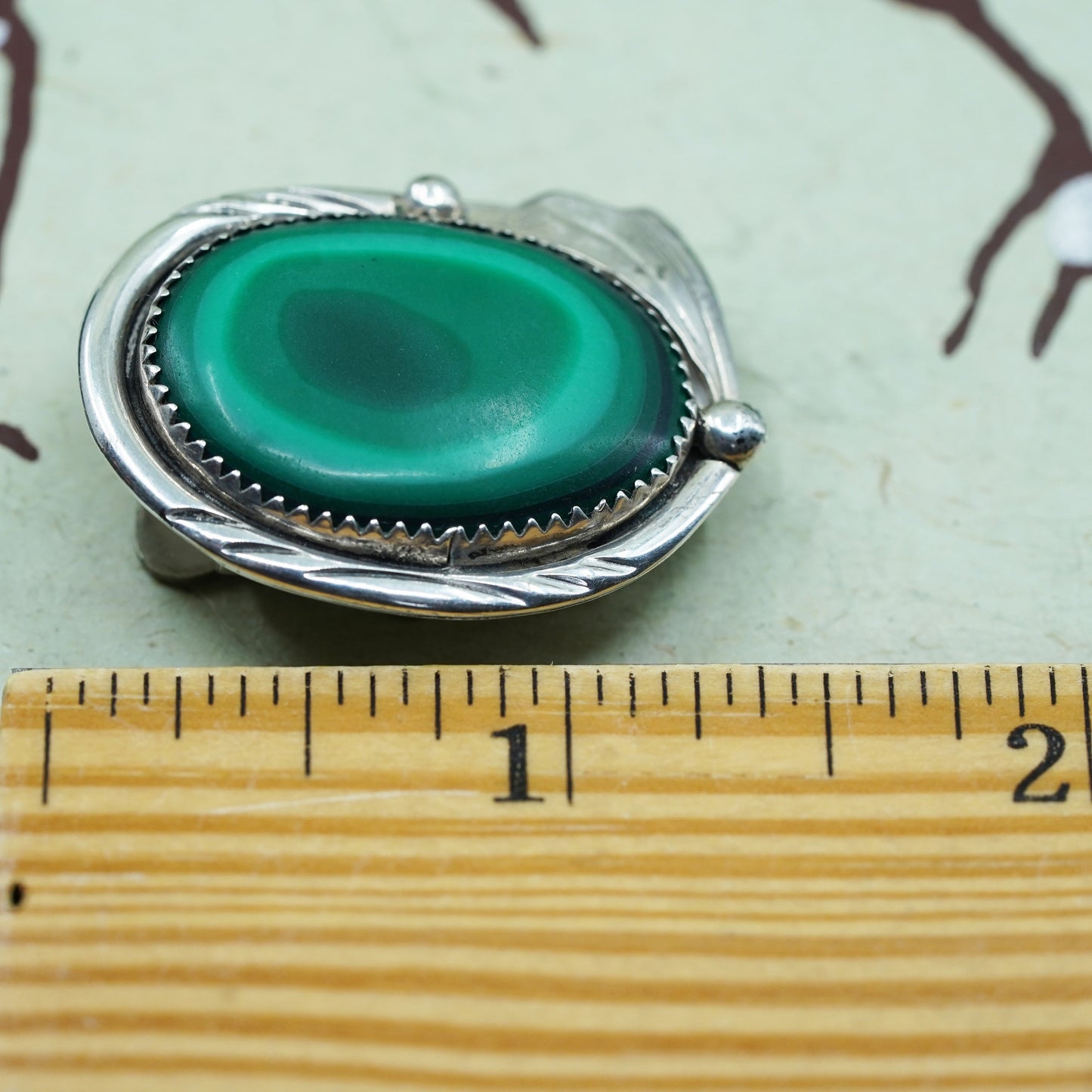 Native American Navajo Eddie Chee bolo tie, Sterling 925 silver, malachite