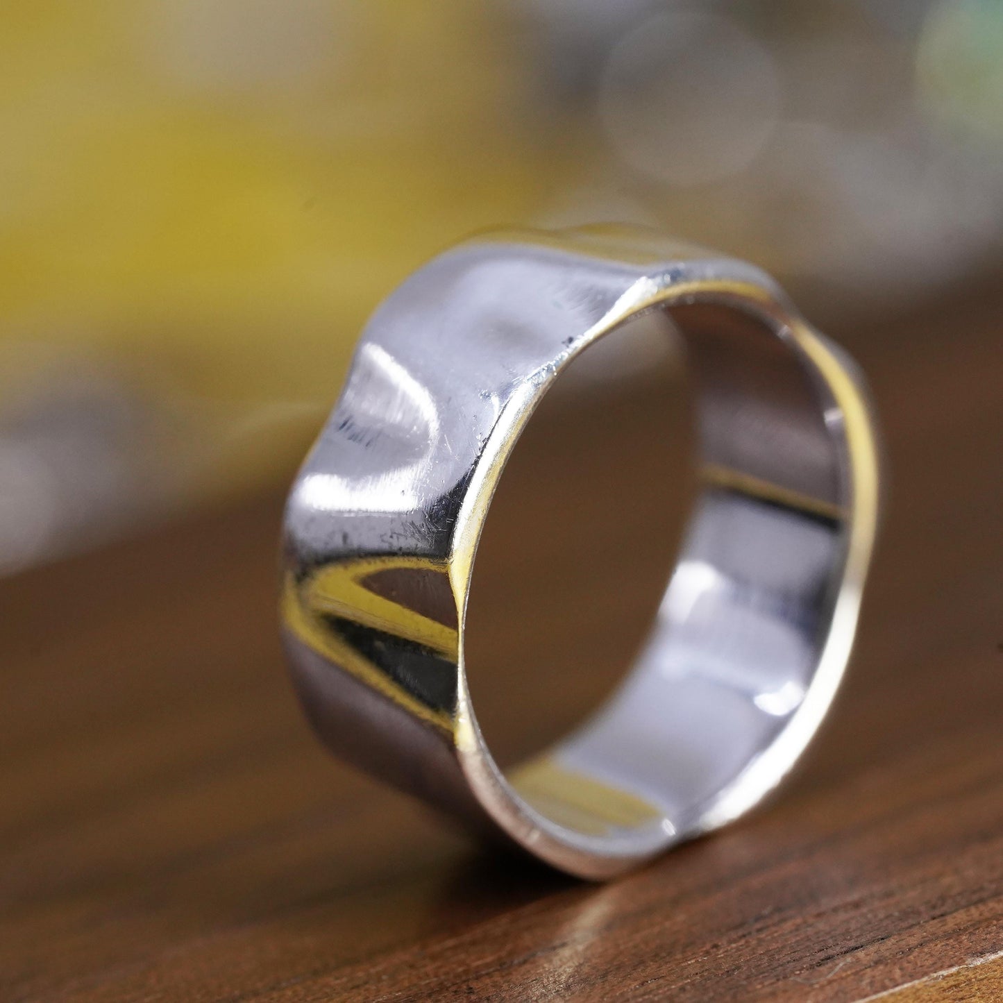 Size 9, vintage modern simple Sterling silver prayer ring, 925 wavy band