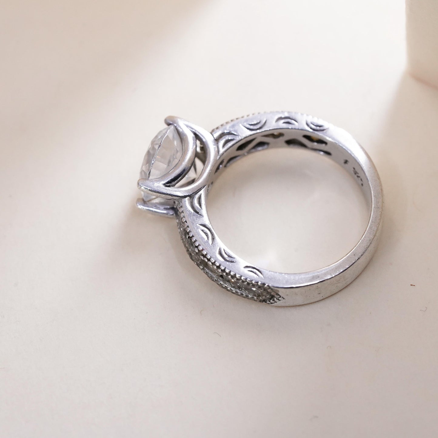 Size 5, Vintage Stauer Sterling Silver 925 Anniversary Band Ring with cz