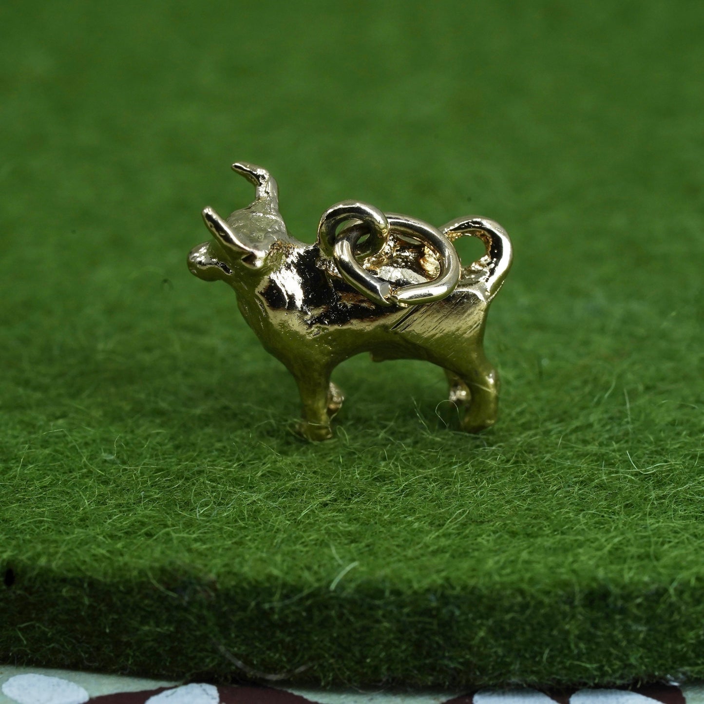 Vintage gold tone Sterling silver handmade pendant, 925 silver bull ox charm