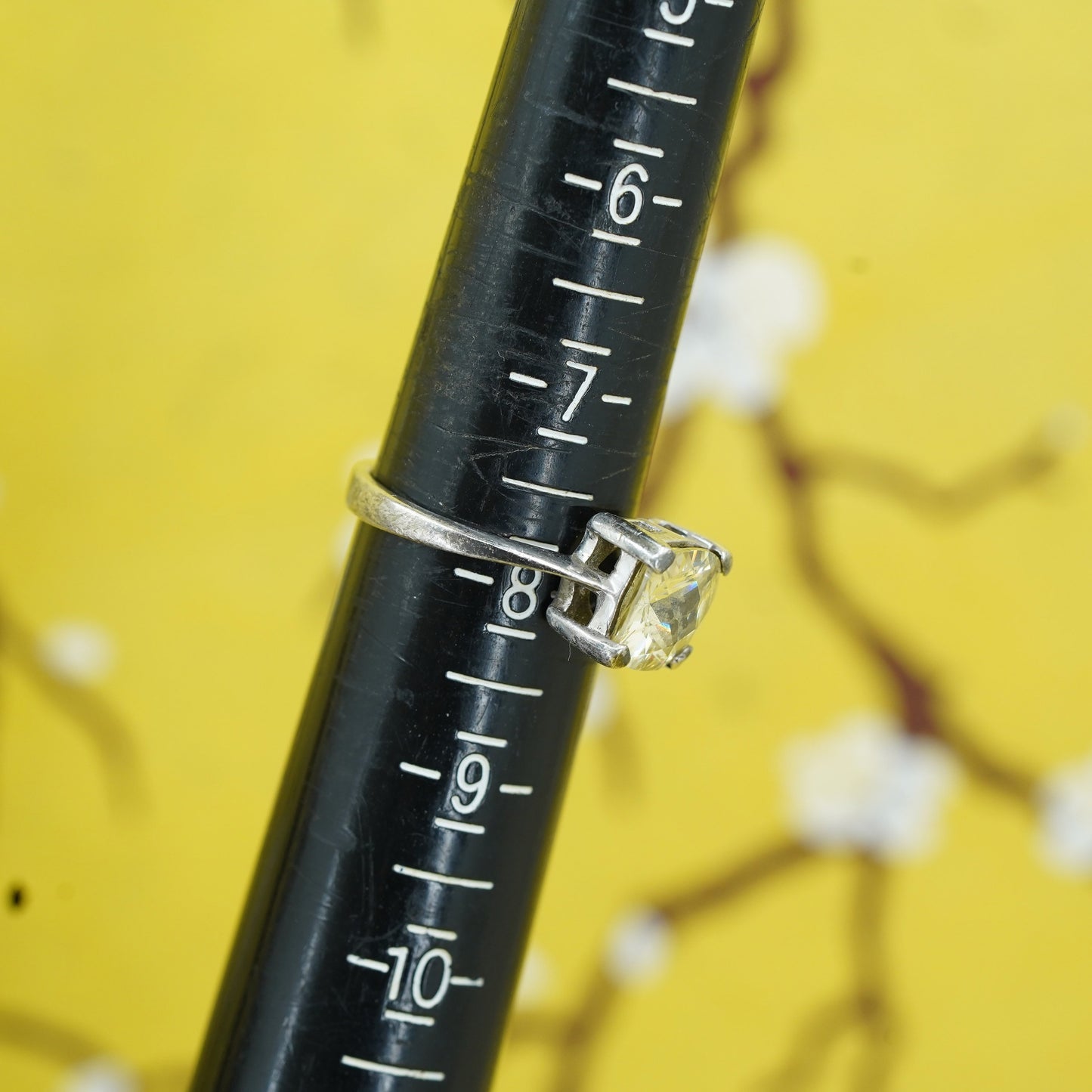 Size 7.75, vintage Sterling 925 silver handmade statement ring with citrine