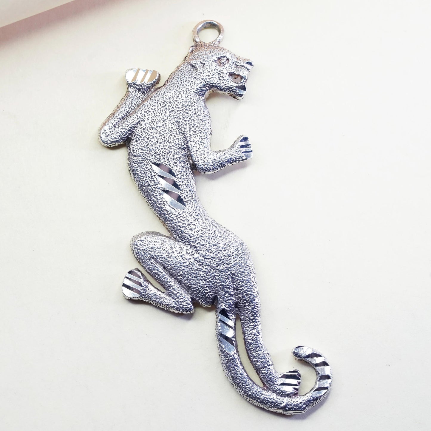 Vintage Sterling 925 Silver Leopard Charm Pendant, Big Cat Animal Jewelry