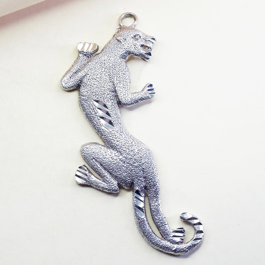 Vintage Sterling 925 Silver Leopard Charm Pendant, Big Cat Animal Jewelry