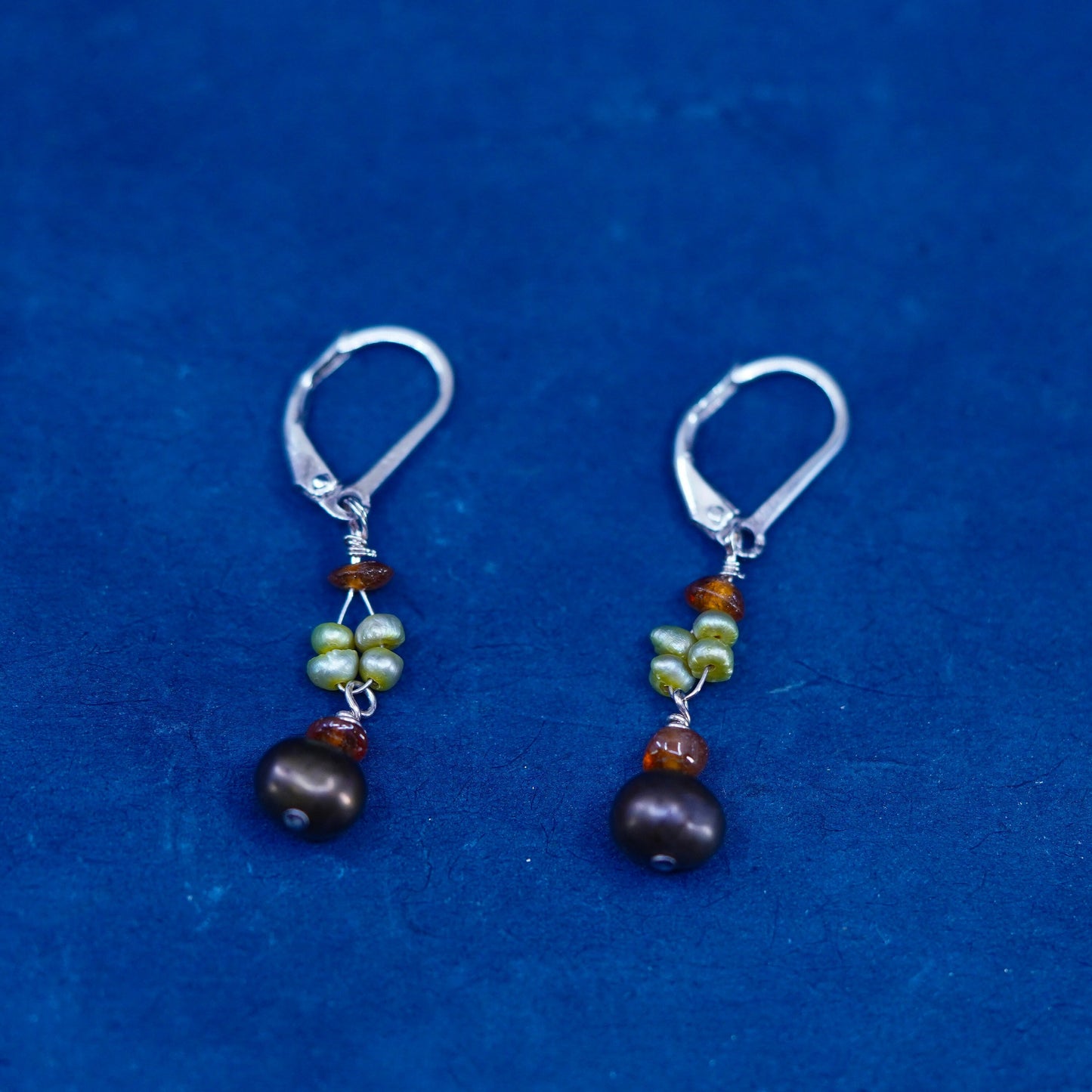 Vintage Sterling silver handmade earrings, 925 hooks with pearl
