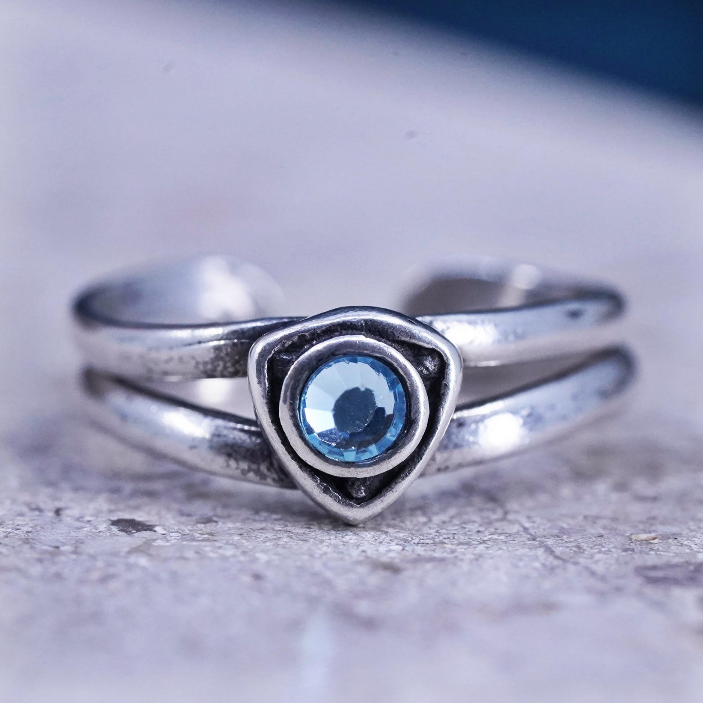 Size 2.25, vintage Sterling silver handmade ring, 925 band with boue crystal