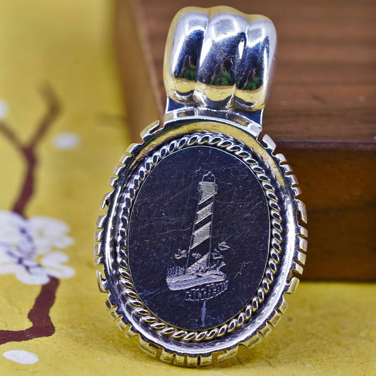 southwestern sterling silver pendant, 925 pendant engraved lighthouse cable