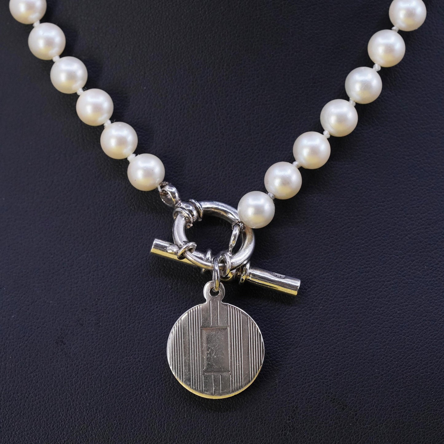 16", VTG Sterling silver necklace, 925 tag pendant 7mm freshwater pearl beads