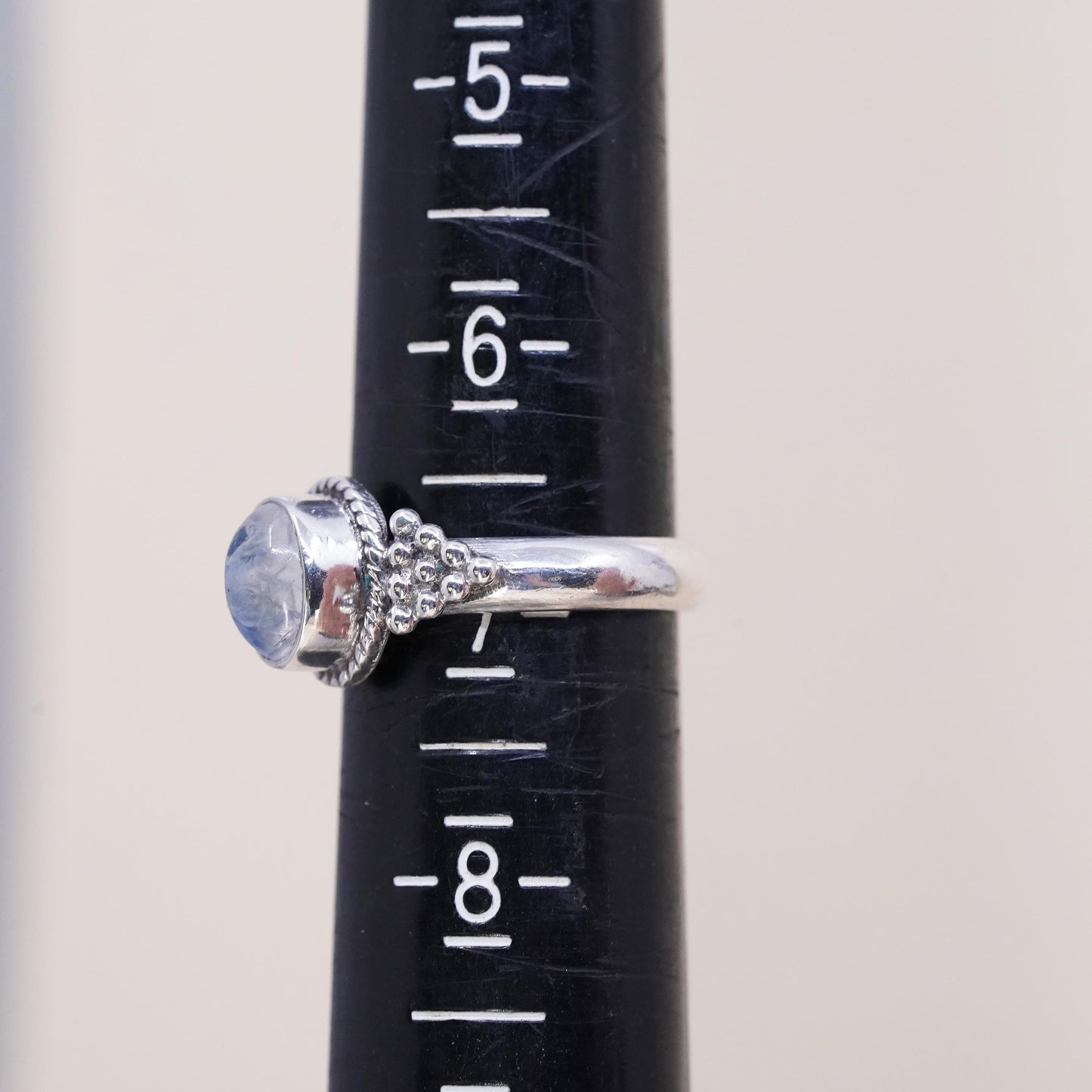 Size 7, vintage Mexican sterling 925 silver stackable ring moonstone and beads