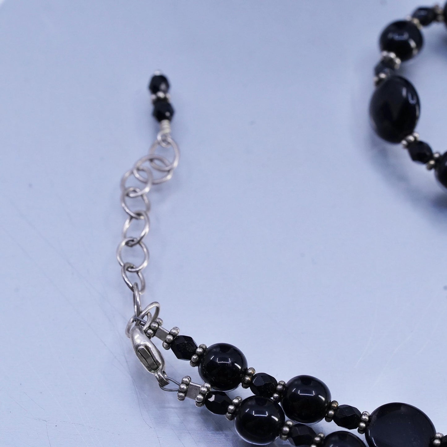 16+2", vintage southwestern Sterling 925 silver handmade onyx chain necklace
