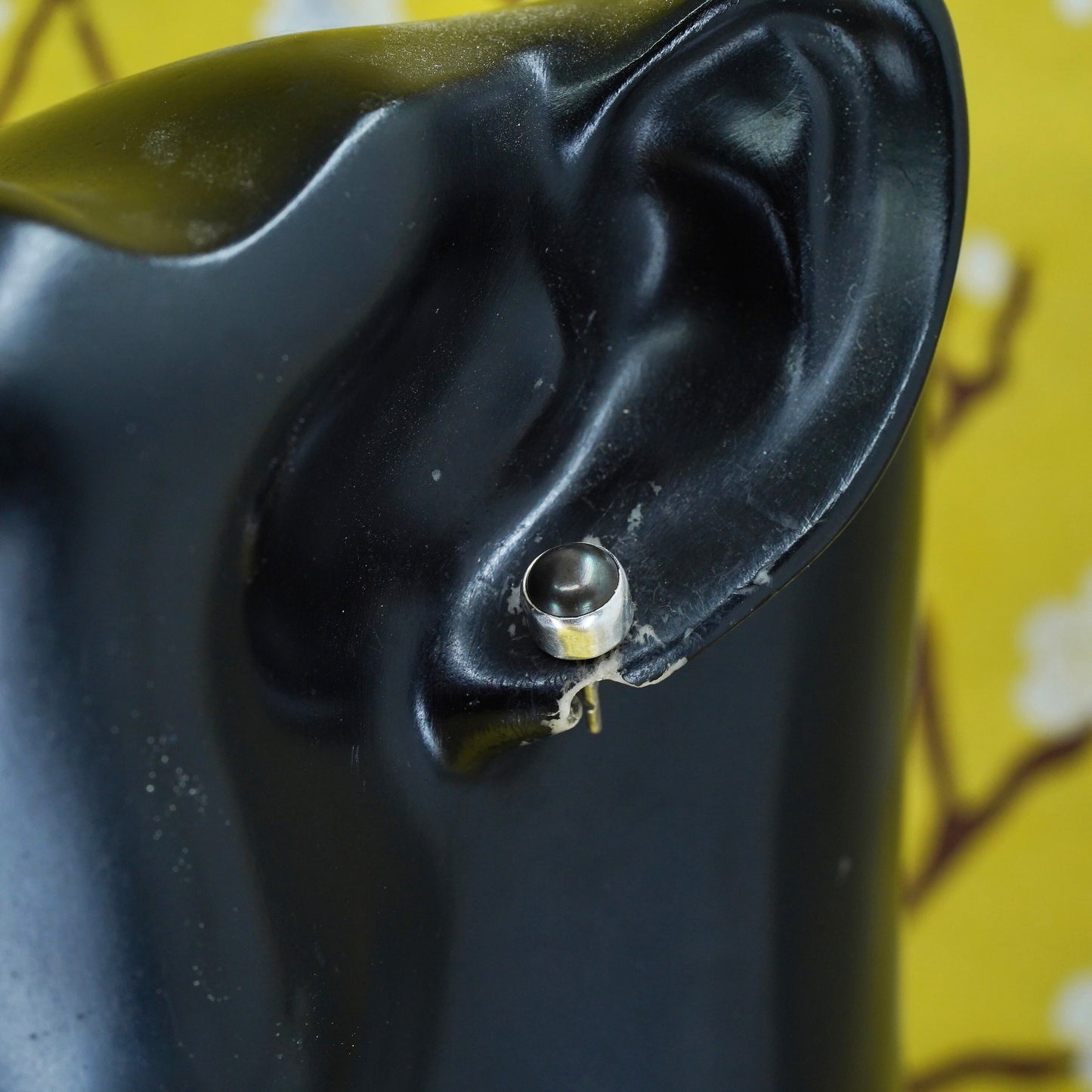 Vintage Sterling silver handmade earrings, 925 black pearl studs