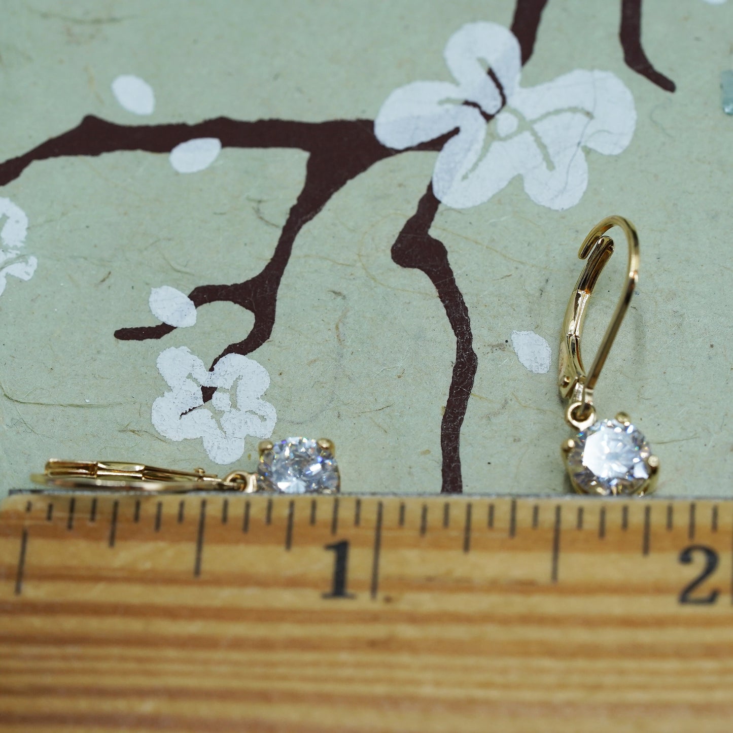 Vintage vermeil gold over sterling 925 silver handmade earrings with round CZ