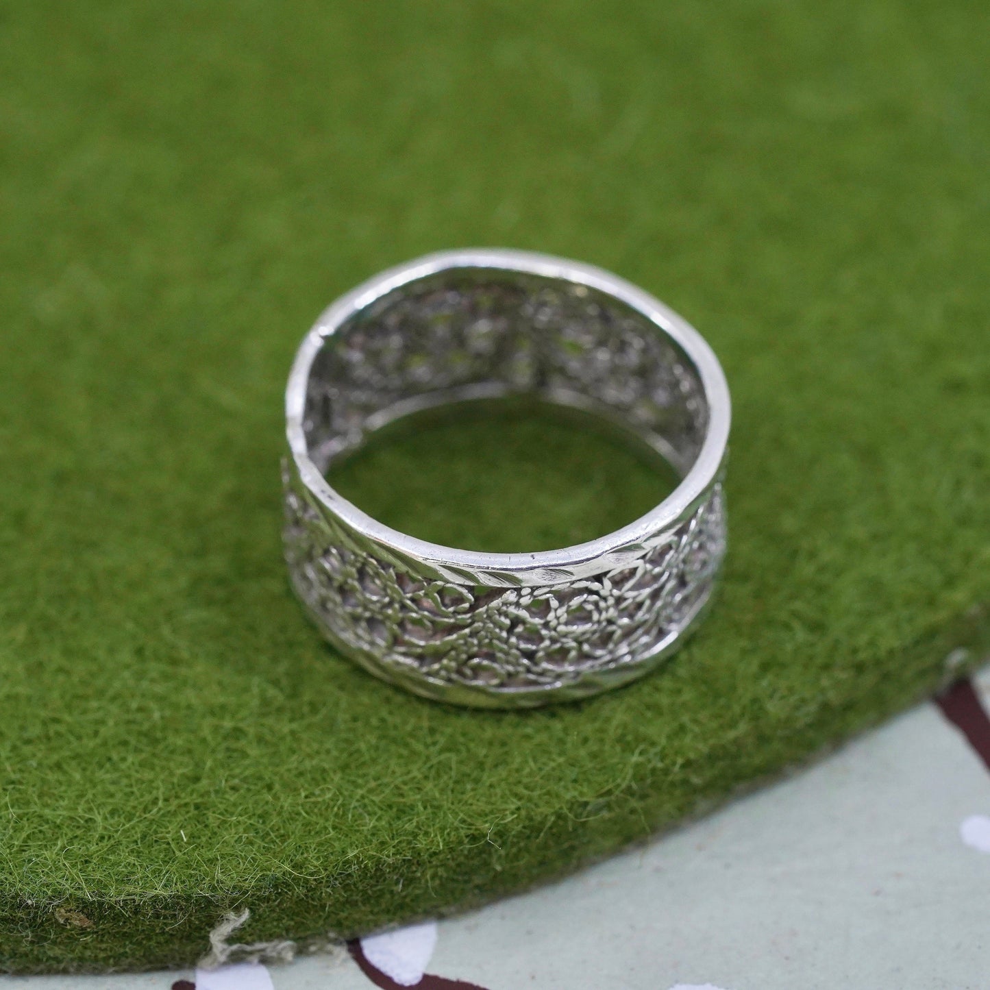 Size 6.5, Vintage sterling silver handmade filigree ring, 925 band