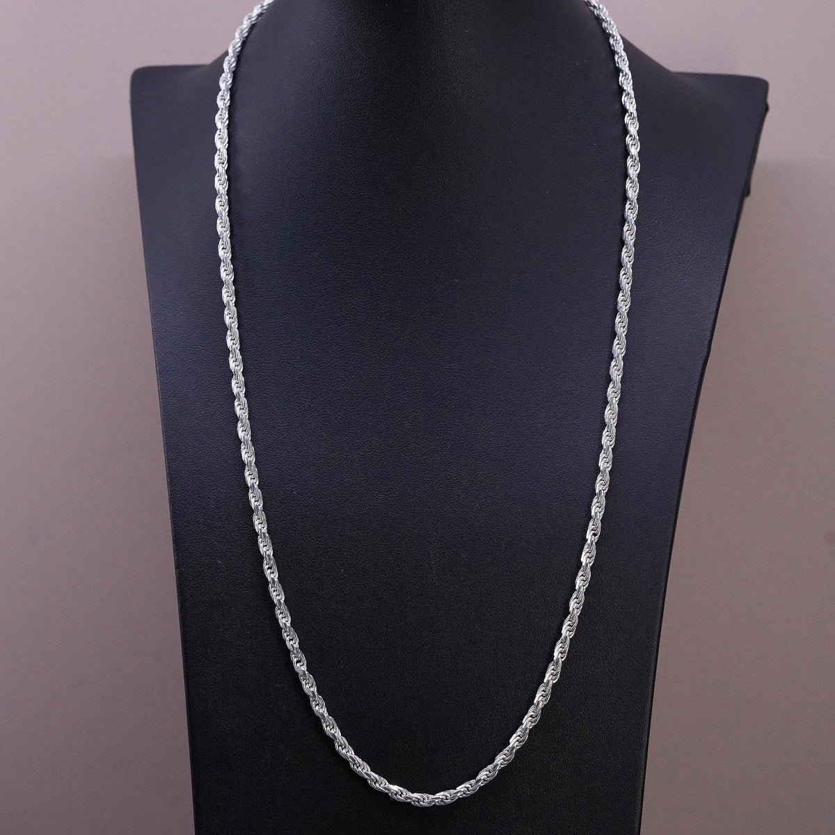 24", vintage Italian OTC Sterling silver necklace, 925 Diamond cut rope chain