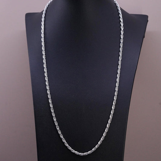 24", vintage Italian OTC Sterling silver necklace, 925 Diamond cut rope chain