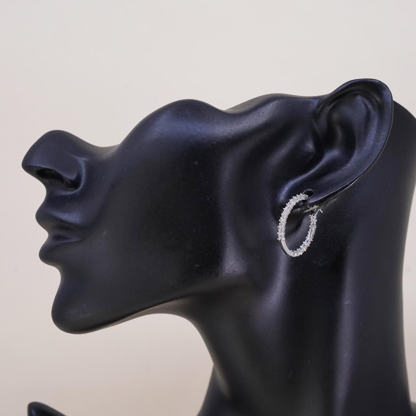 1", sterling silver loop single earring, minimalist hoop with cluster diamonds