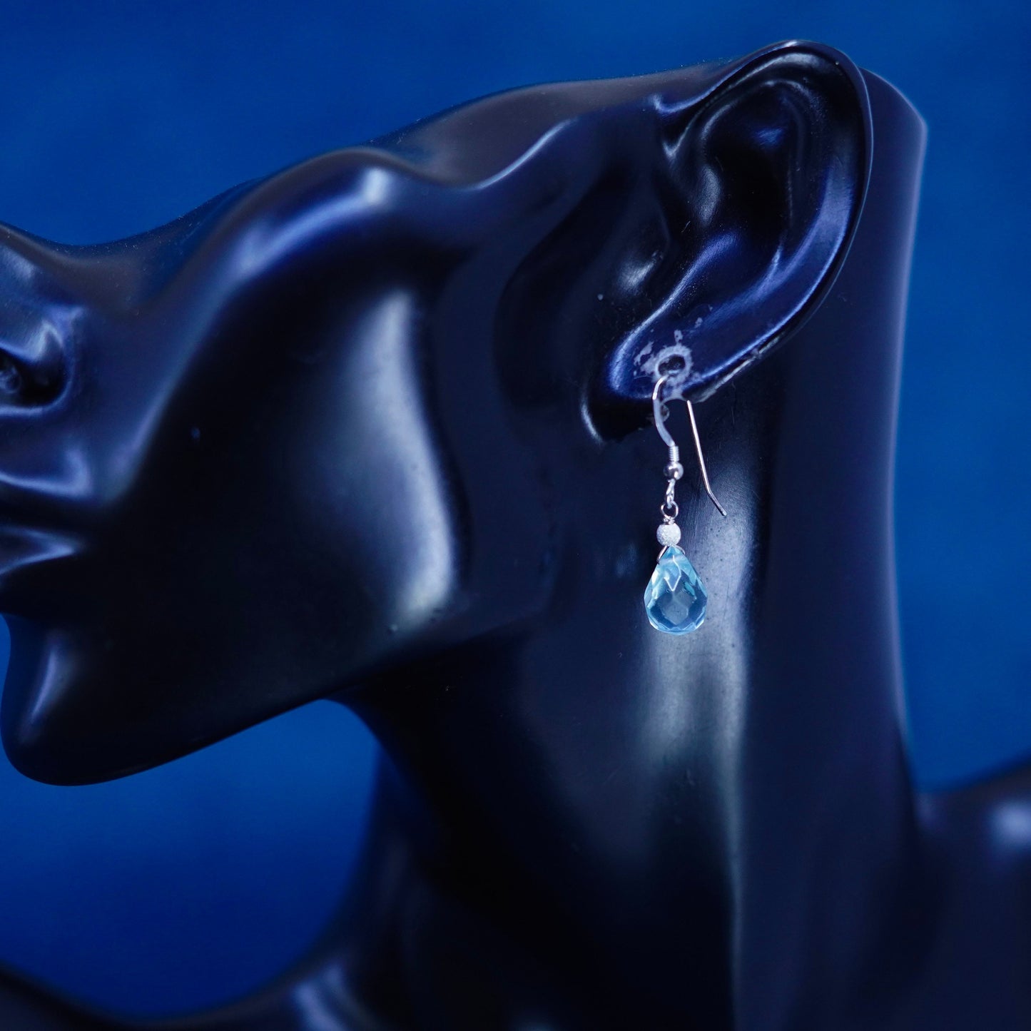 Vintage sterling silver 925 handmade earrings with teardrop blue crystal