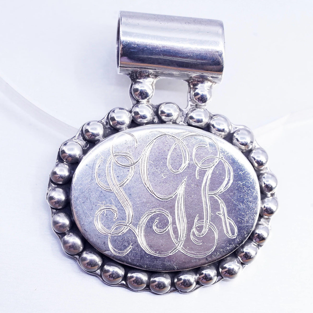 Mexican Sterling 925 silver charm pendant, initial monogram "SRG" with cable