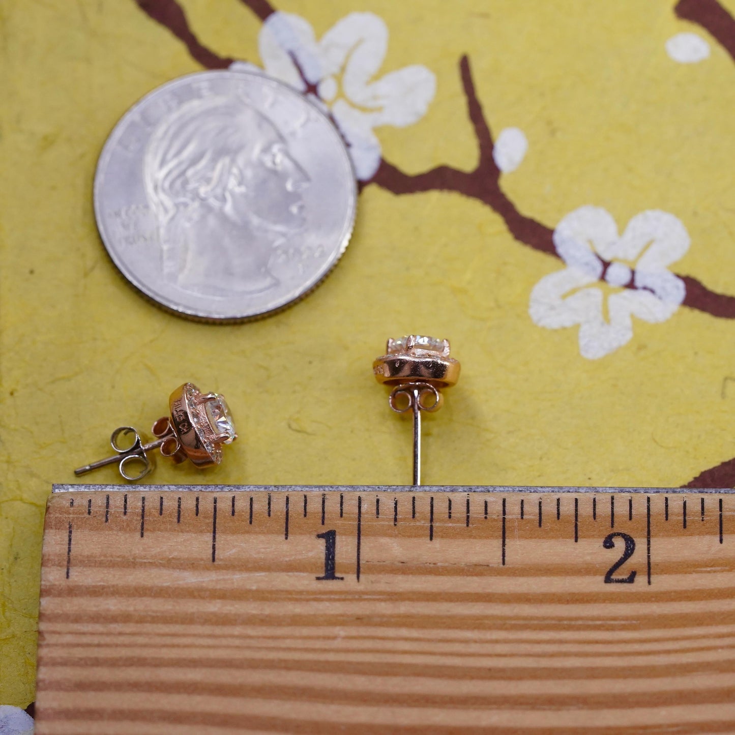Vintage rose gold over Sterling 925 silver cluster round Cz studs, earrings
