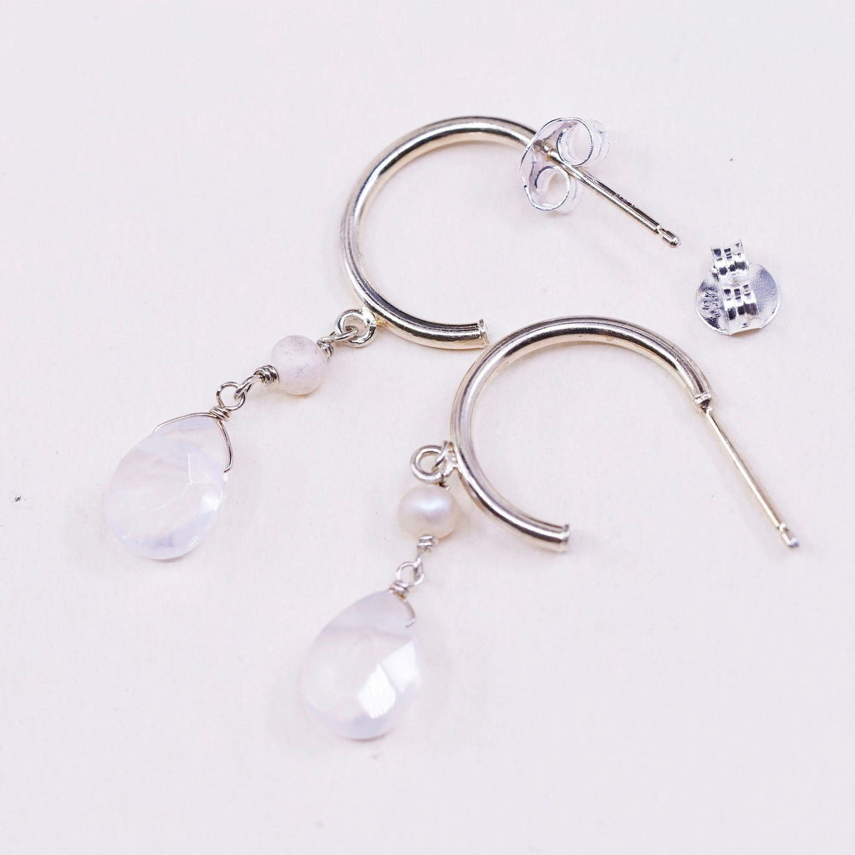 0.5”, vtg light gold sterling silver loop earrings, minimalist primitive hoops