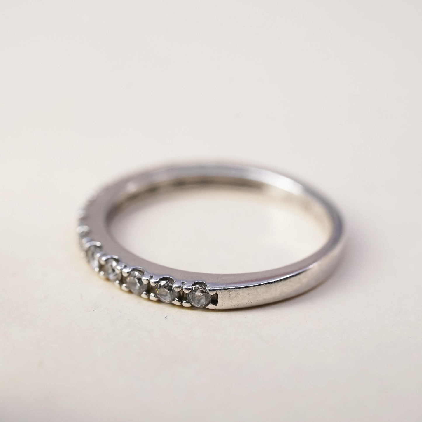 Size 8.25, vintage sterling 925 silver ring cluster CZ, stackable wedding band