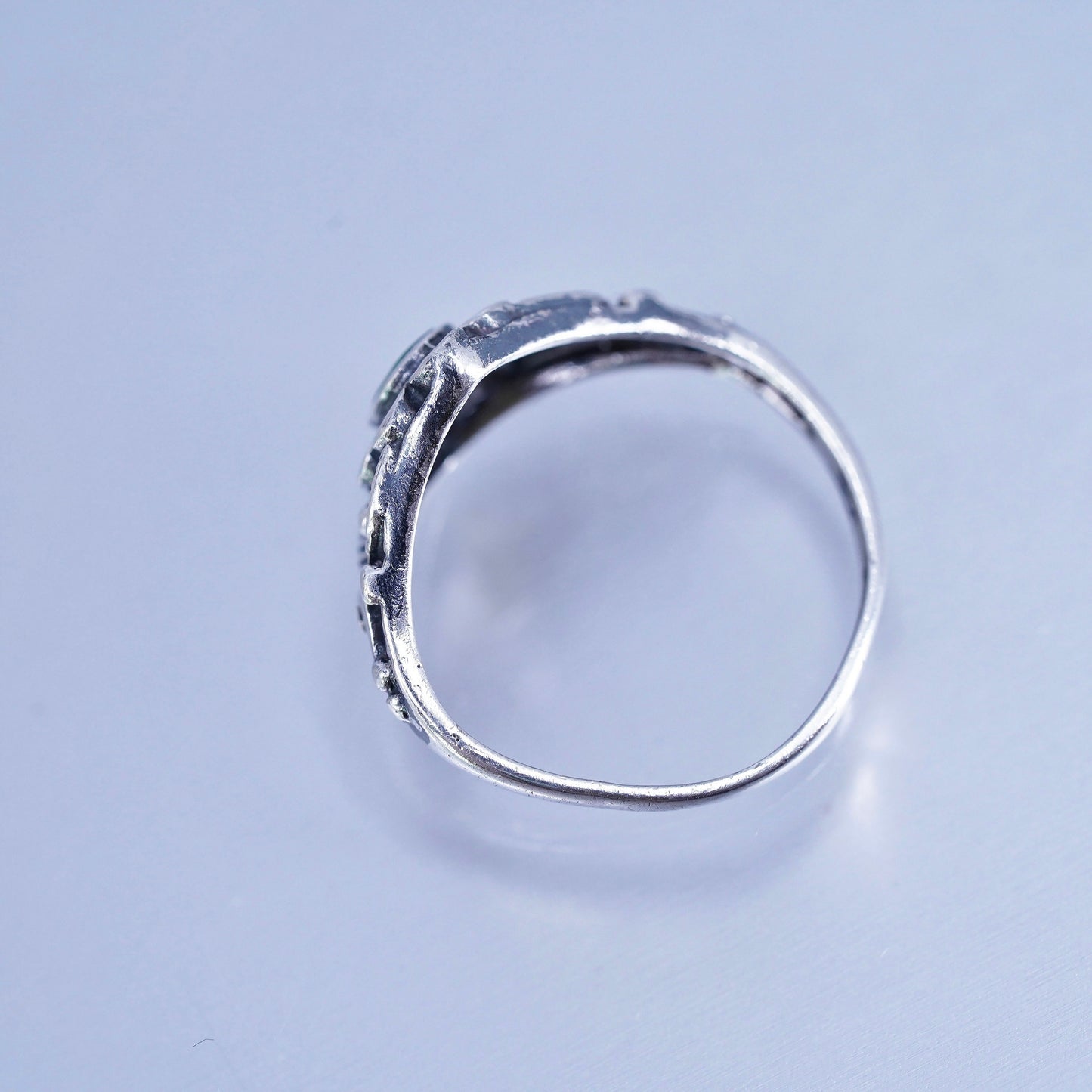 Size 6.5, vintage Sterling 925 silver handmade ring with jade and diamonds