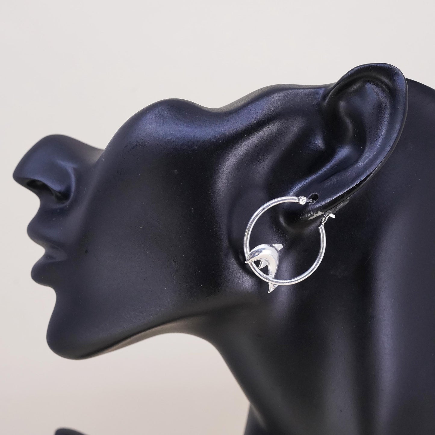 1”, Vintage Sterling silver handmade single 1 earring, 925 dolphin 925 hoops