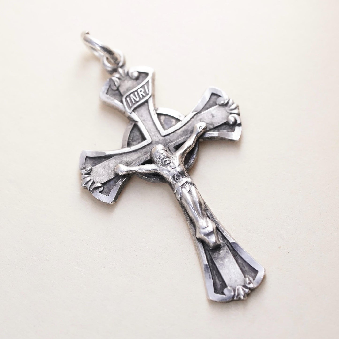 Vintage INRI Sterling silver pendant, 925 cross charm with Jesus