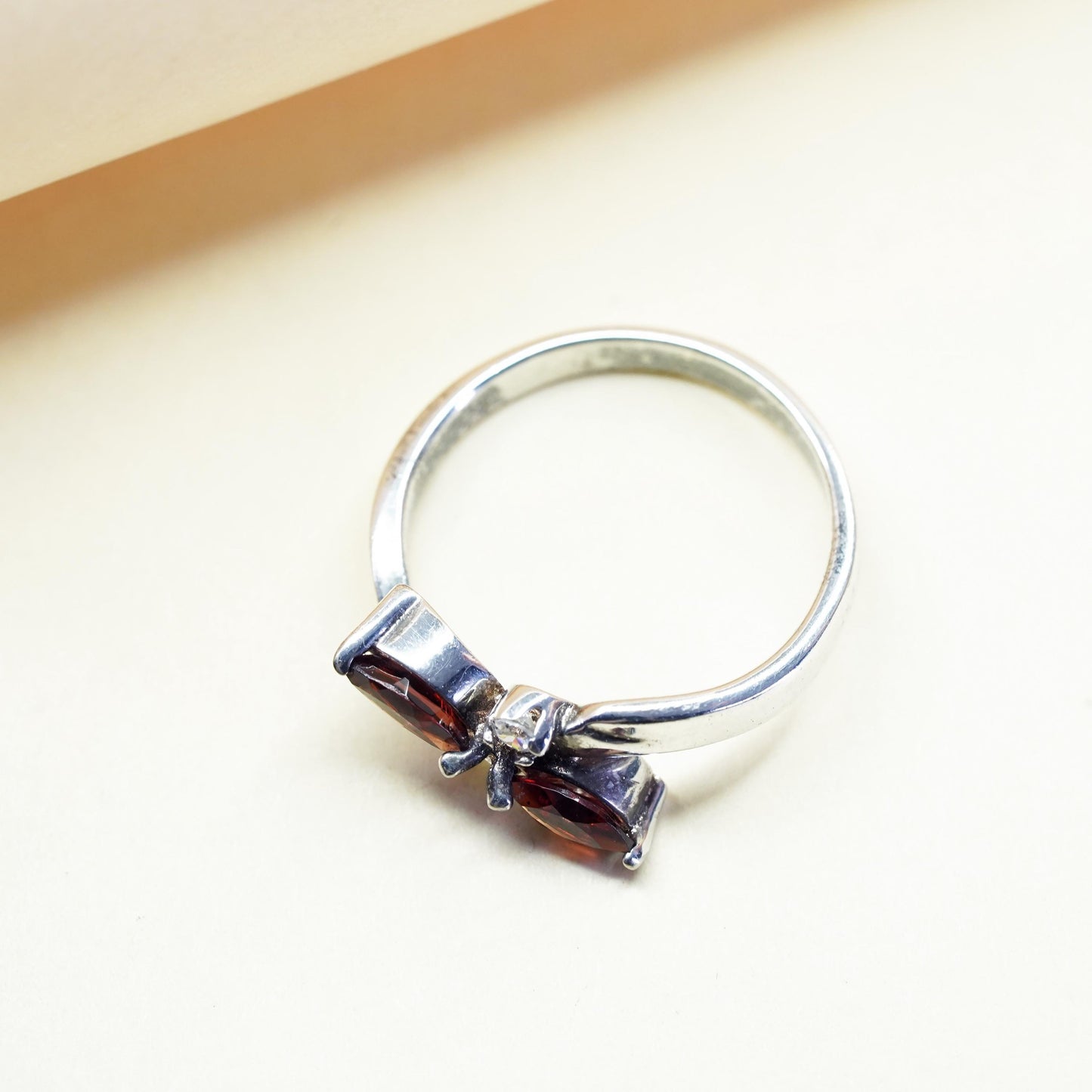 Size 8, vintage Sterling 925 silver statement ring with garnet and cz