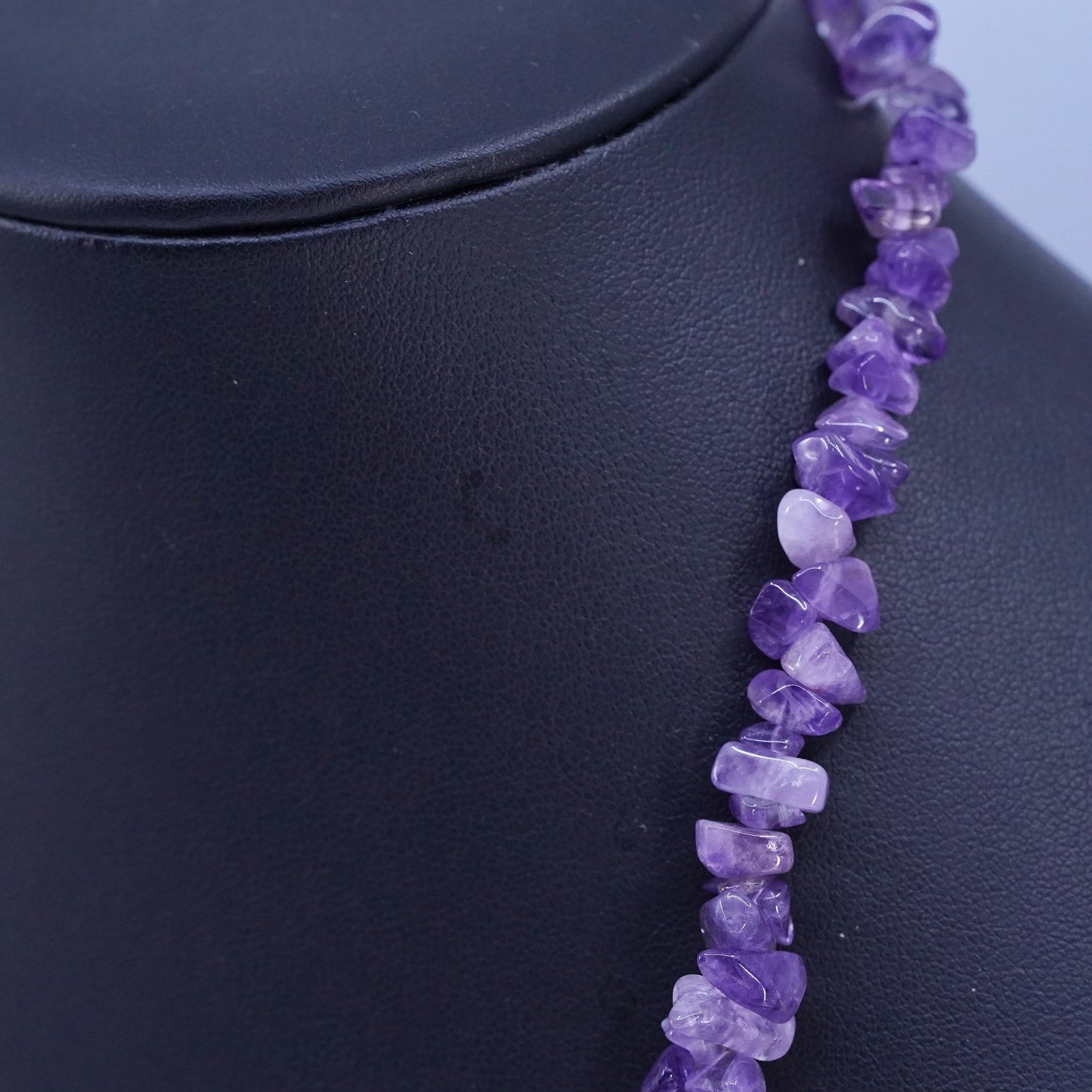 40”, Vintage sterling 925 silver handmade extra long necklace w/ amethyst beads
