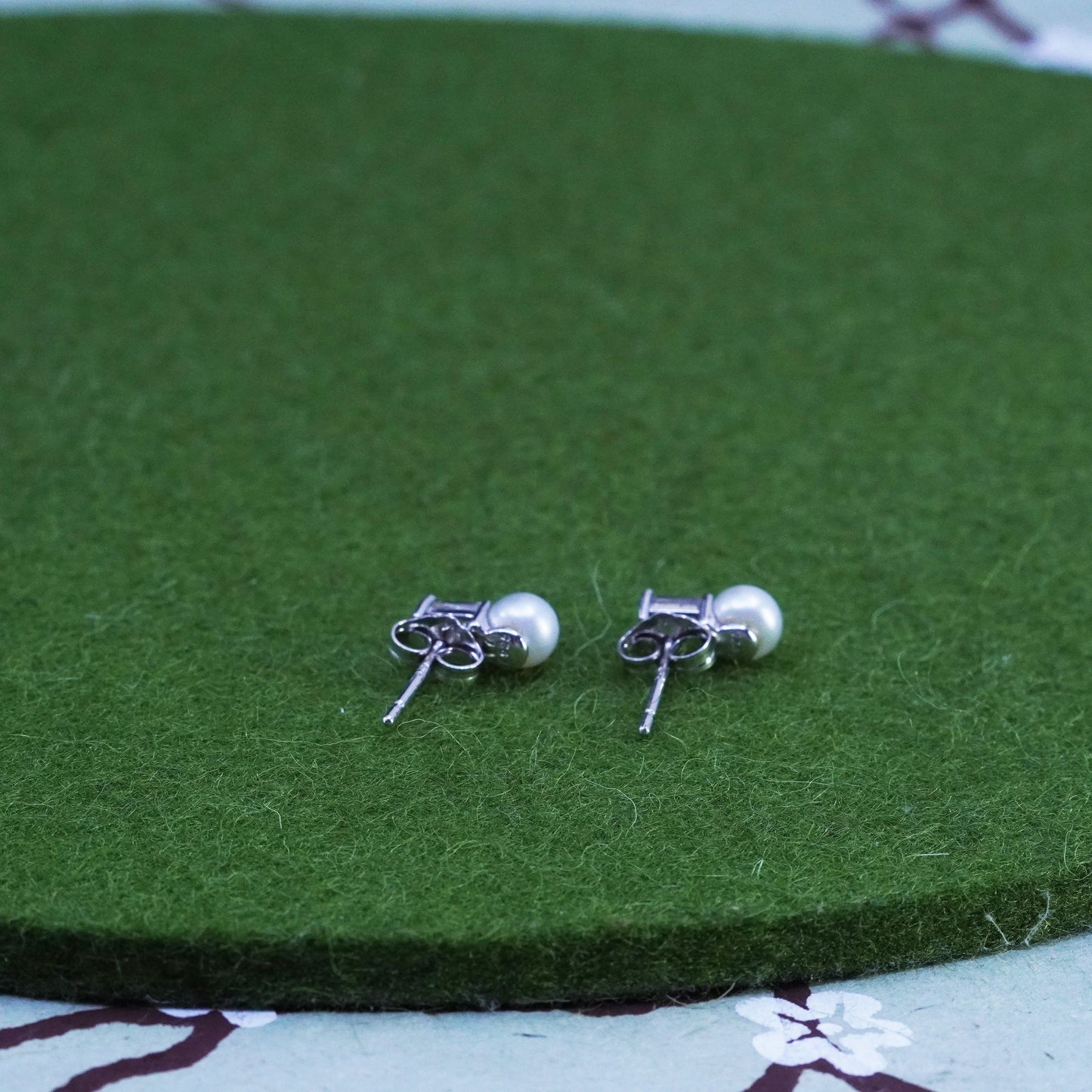 Vintage sterling silver earrings, 925 studs with white pearl