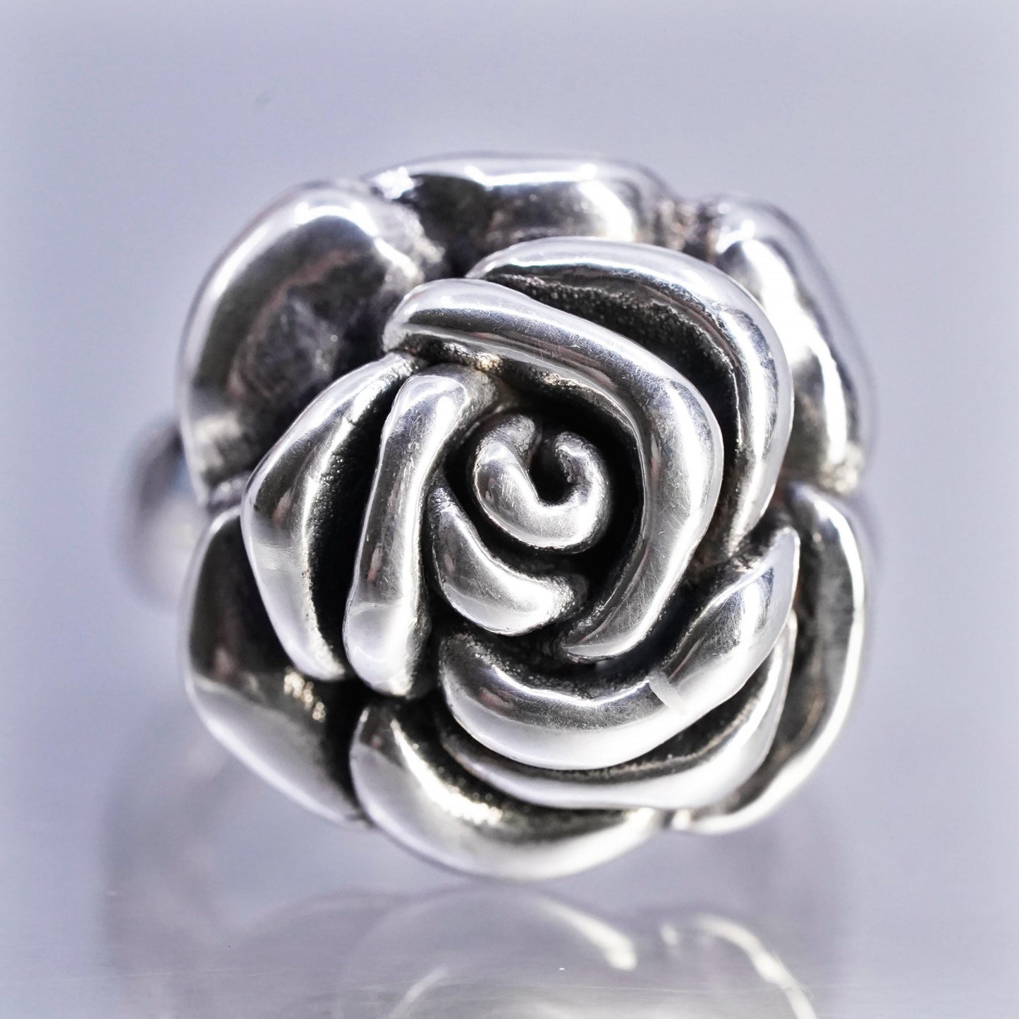 Size 6.5, Vintage Sterling 925 Silver Rose Bud Flower Band Ring