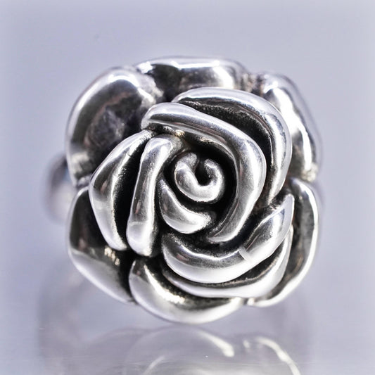 Size 6.5, Vintage Sterling 925 Silver Rose Bud Flower Band Ring