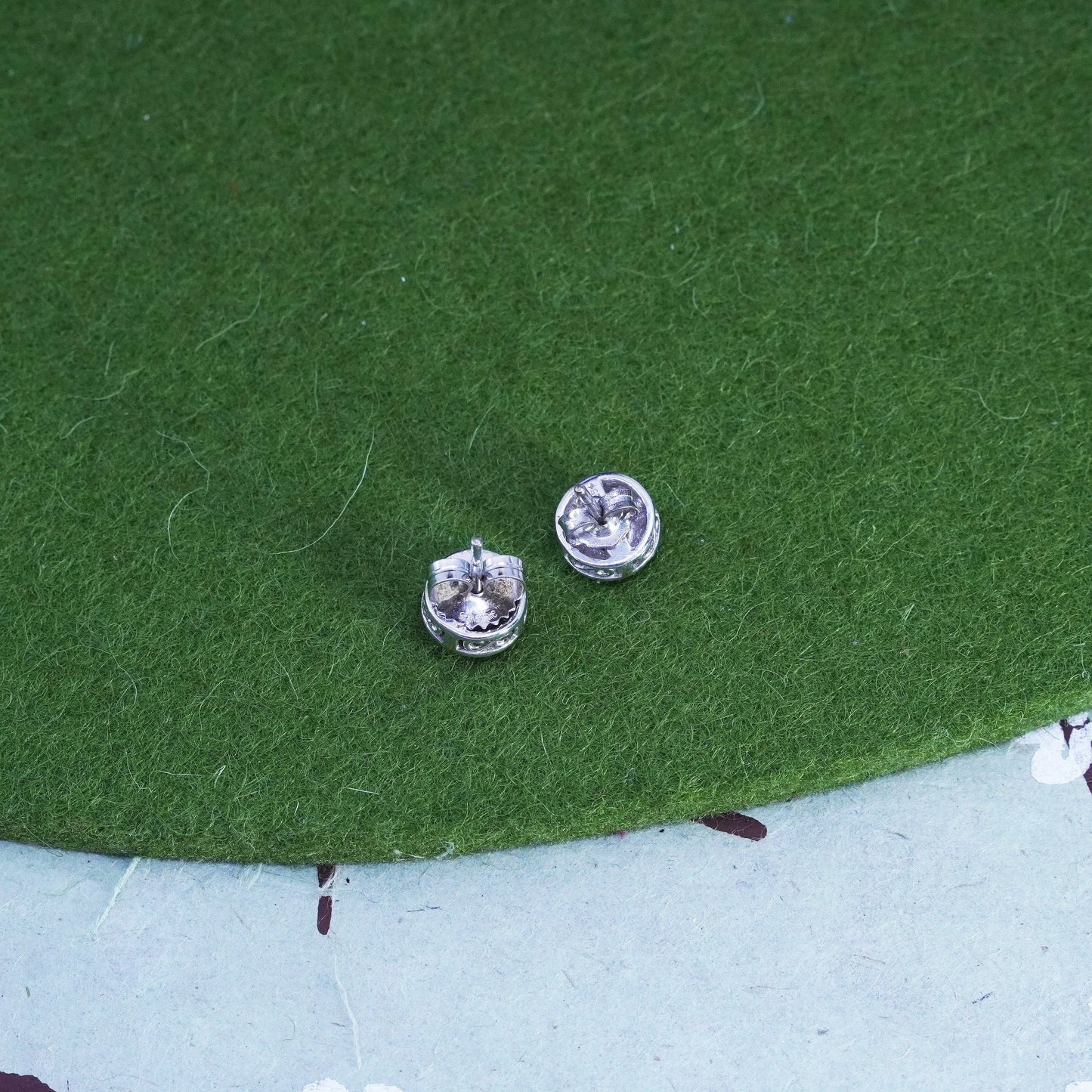 Vintage sterling silver handmade earrings, 925 studs with cluster diamonds