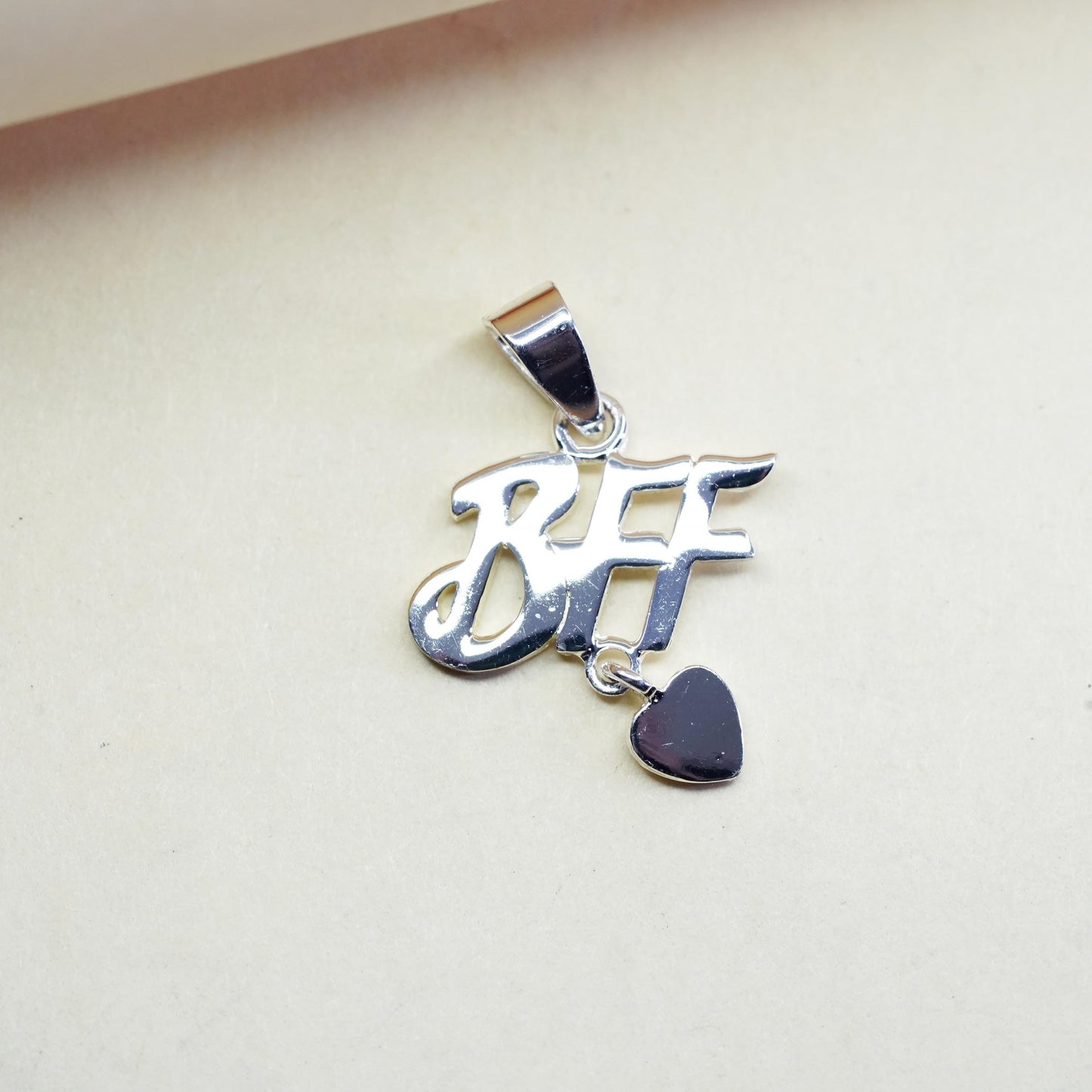 Vintage sterling silver charm, 925 BBF best friends forever pendant with heart